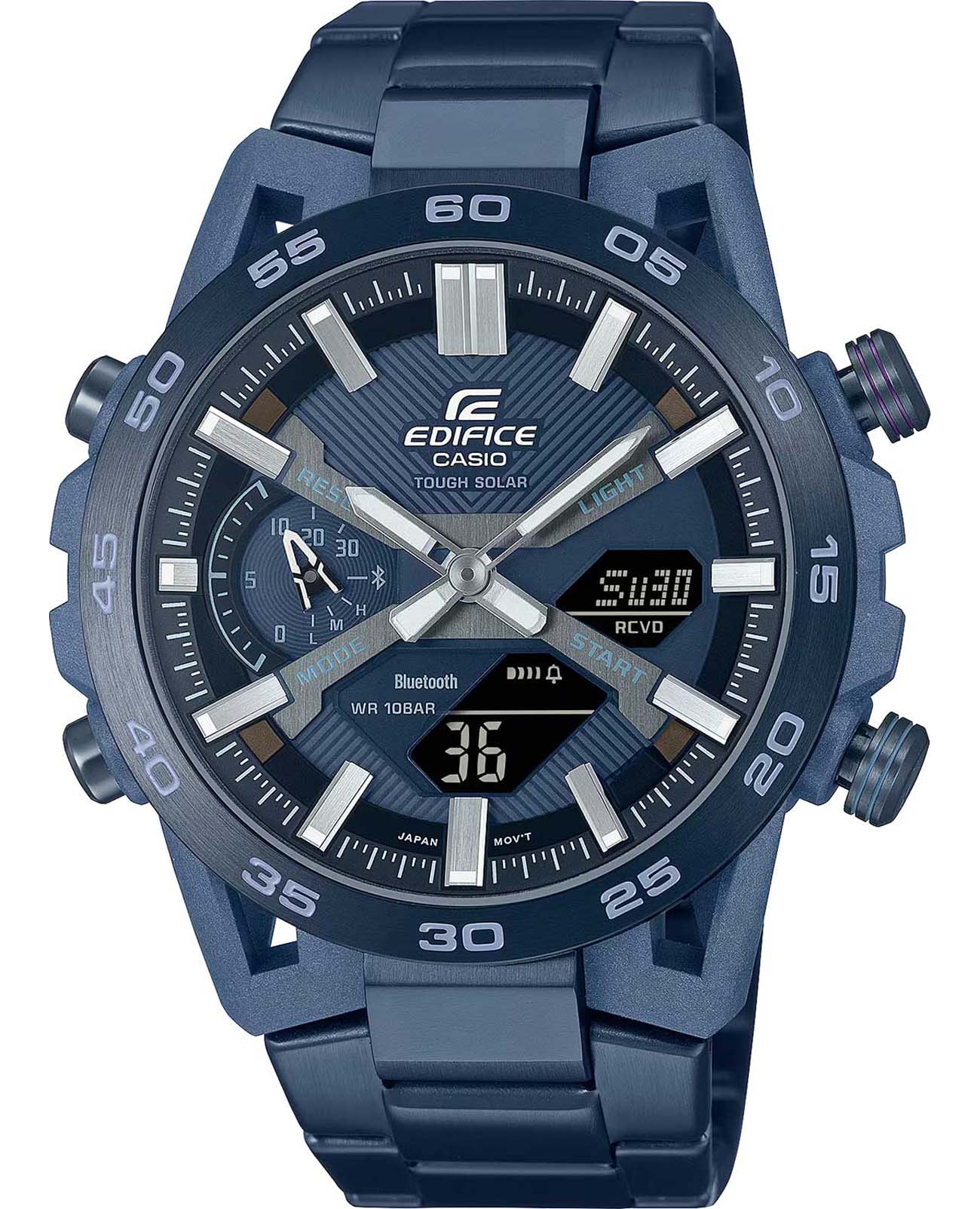 Casio Casio Edifice ECB-2000CB-2A ECB ECB-2000CB-2A кварцевые мужские часы синий циферблат, браслет нержавеющая сталь с pvd-покрытием — вид спереди
