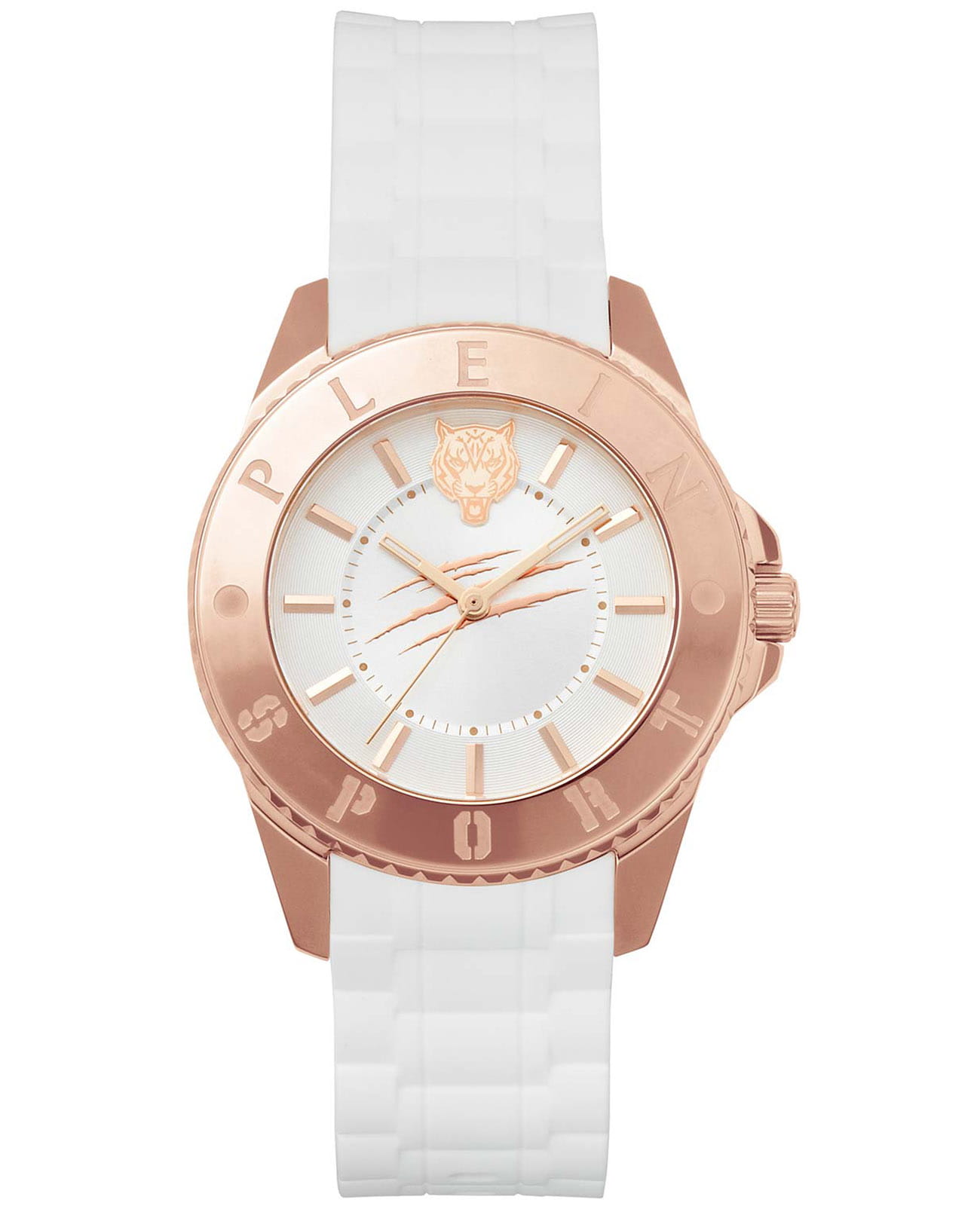 Plein Sport Plein Sport Glam PSKBA0423  PSKBA0423 кварцевые женские часы белый циферблат, браслет силикон — вид спереди