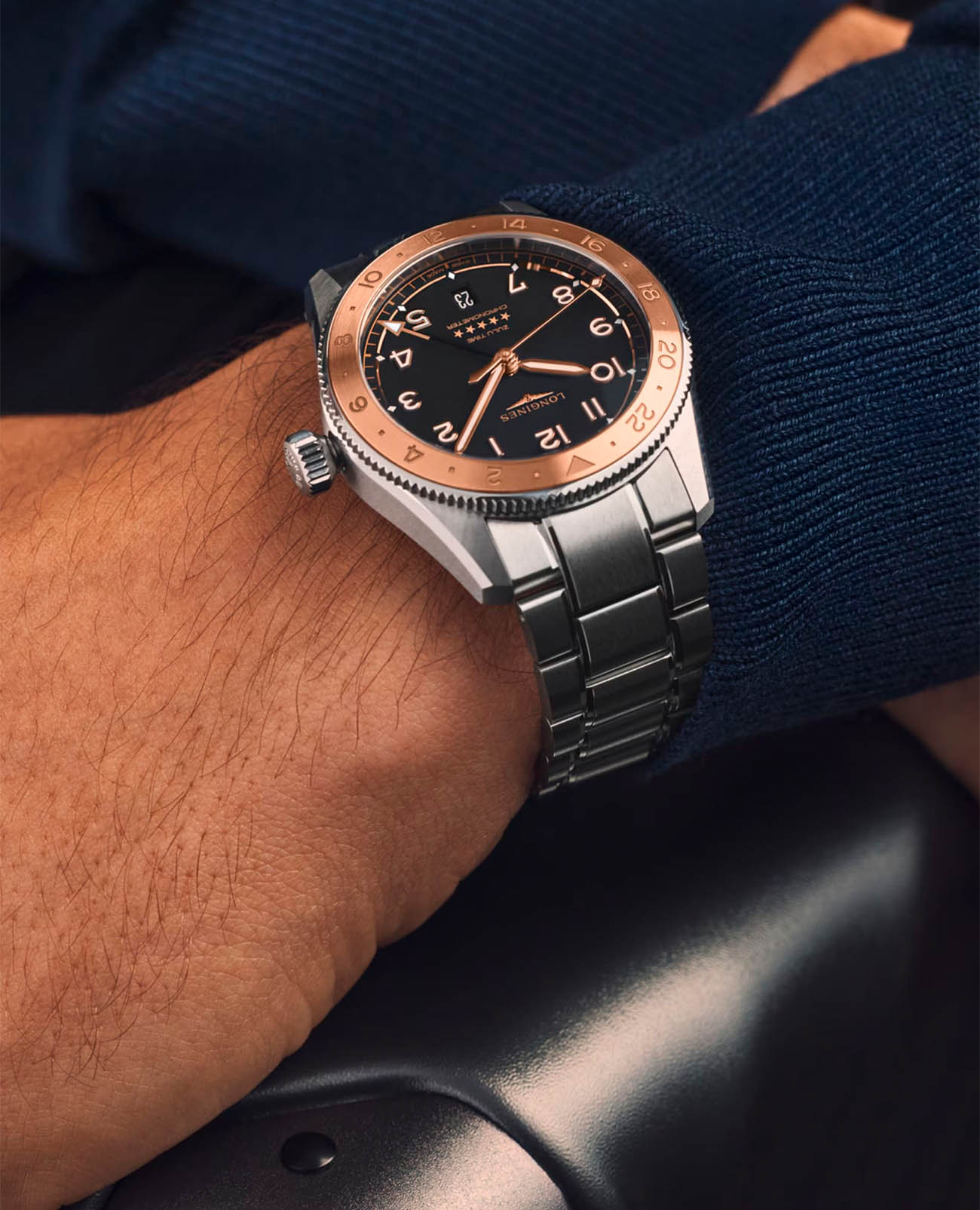 Longines Longines Spirit L3.803.5.53.6 мужские часы черный циферблат на запястье