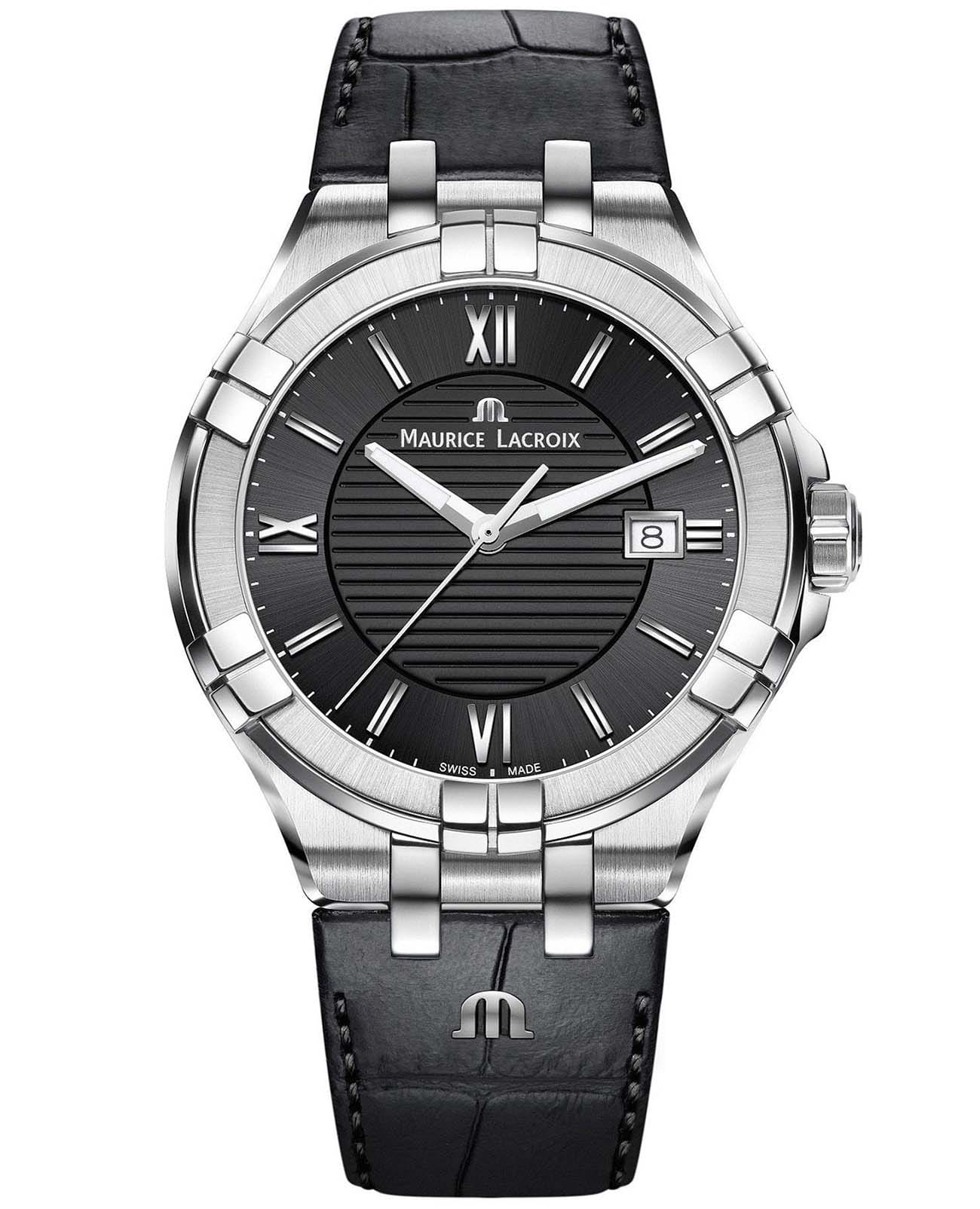 Maurice Lacroix Maurice Lacroix Aikon Date AI1008-SS001-330-1  AI1008-SS001-330-1 кварцевые мужские часы черный циферблат, браслет кожаный — вид спереди