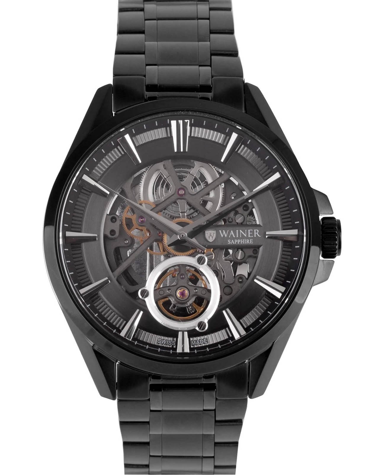 Wainer Wainer Masters Edition WA.25511-D  WA.25511-D механические мужские часы черный циферблат, браслет нержавеющая сталь с pvd-покрытием — вид спереди