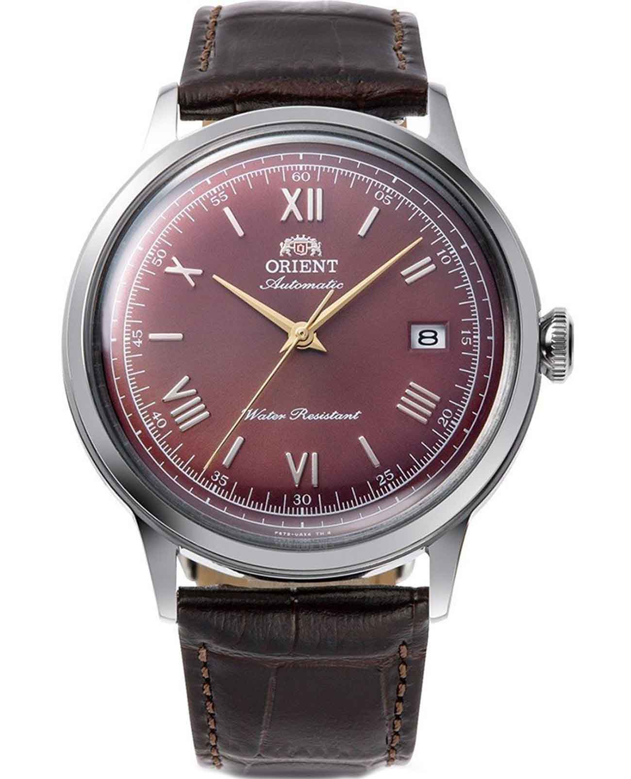 Orient Orient Bambino RA-AC0026R (RN-AC0026R)  RA-AC0026R механические мужские часы бордовый циферблат, браслет кожаный — вид спереди