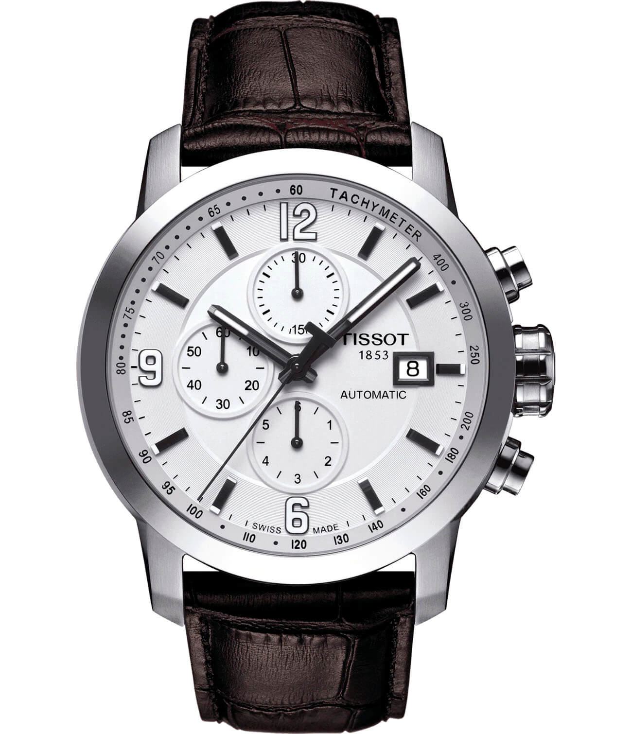 Tissot Tissot PRC 200 Automatic Chronograph T055.427.16.017.00 PRC 200 T0554271601700 механические мужские часы белый циферблат, браслет кожаный — вид спереди