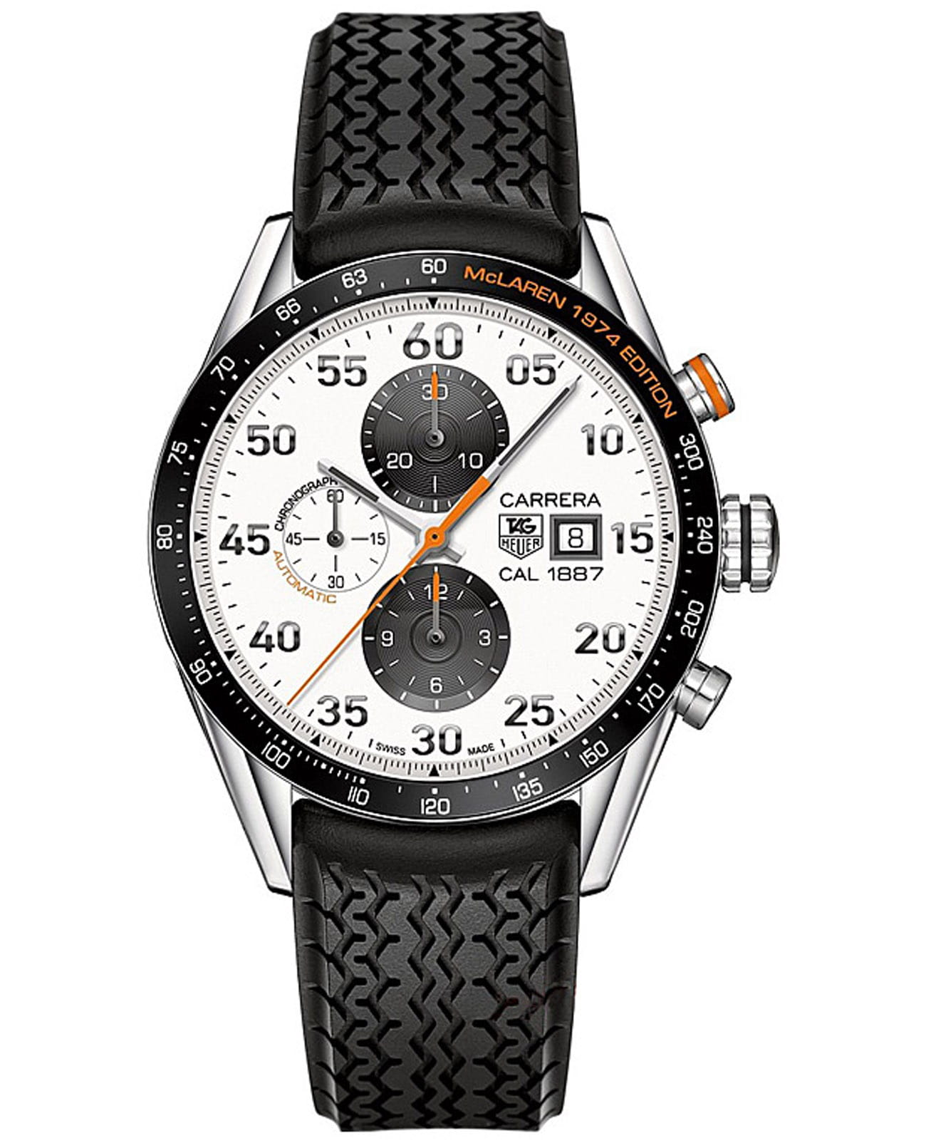 TAG Heuer TAG Heuer McClaren 1974 Carrera CAR2A12.FT6033  CAR2A12.FT6033 механические мужские часы  циферблат, браслет каучук — вид спереди