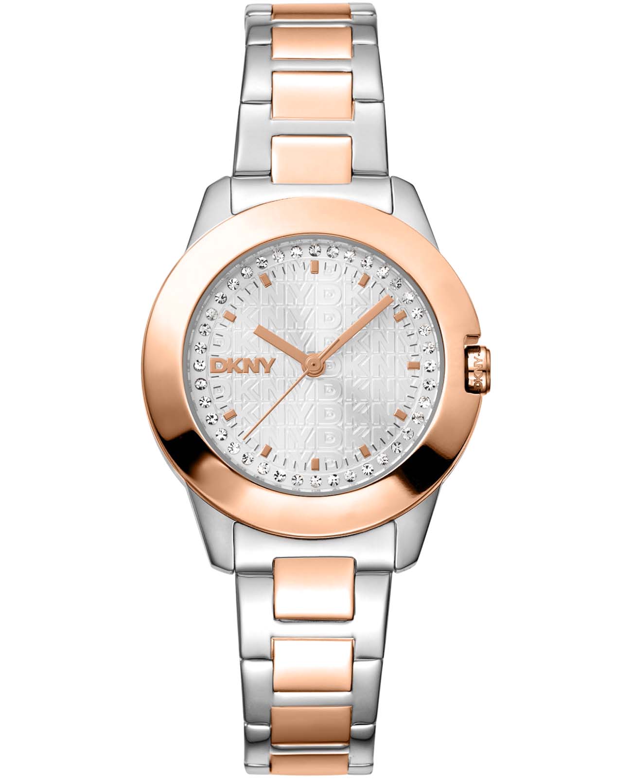 DKNY DKNY Park Ave Logo DK1L021M0095  DK1L021M0095 кварцевые женские часы серебристый циферблат, браслет нержавеющая сталь с ip-покрытием — вид спереди