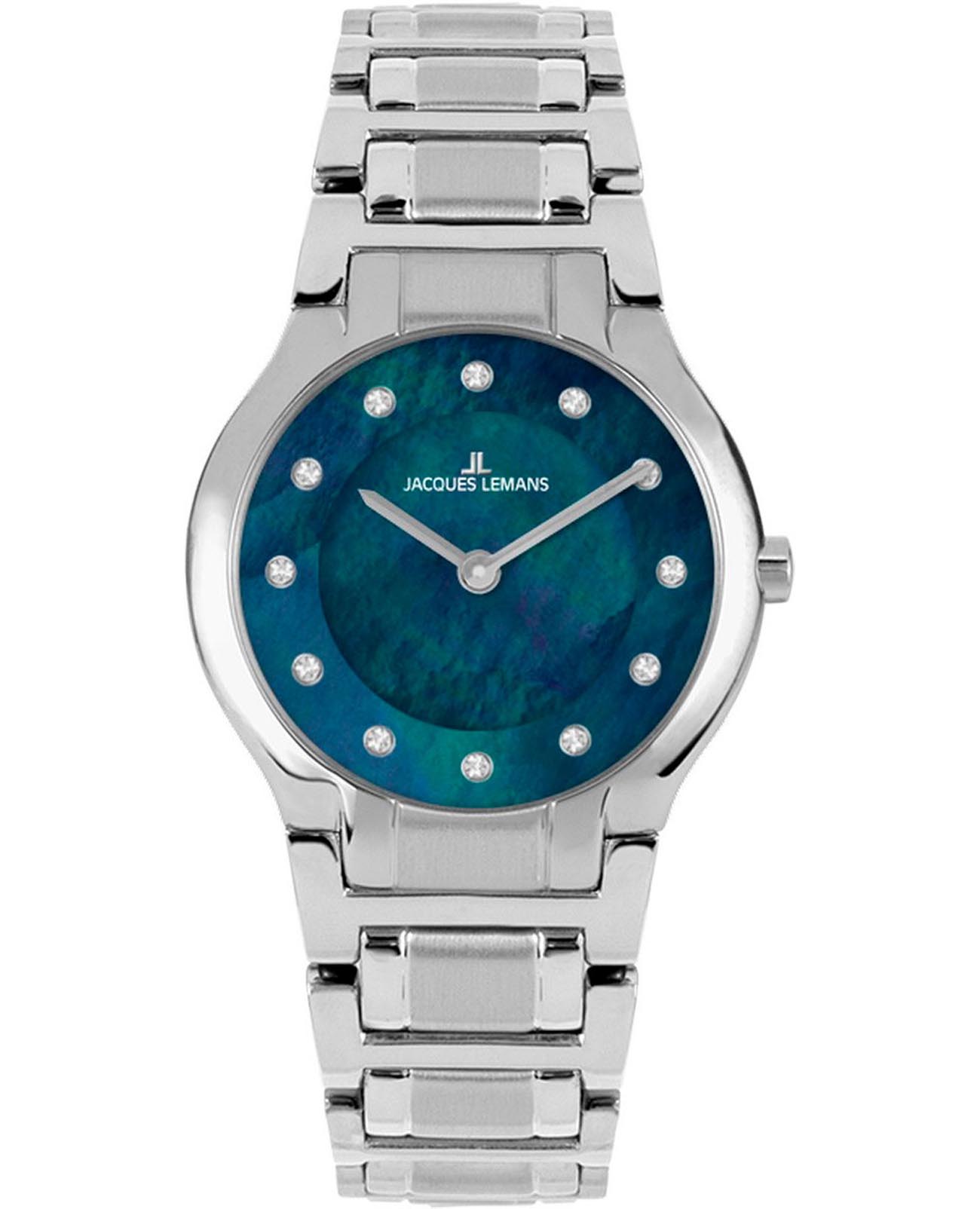 Jacques Lemans Jacques Lemans Florence 1-2167A  1-2167A кварцевые женские часы синий циферблат, браслет нержавеющая сталь — вид спереди