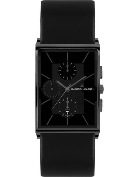 Jacques Lemans Jacques Lemans 1-1818D  1-1818D кварцевые мужские часы черный циферблат, браслет кожаный — вид спереди