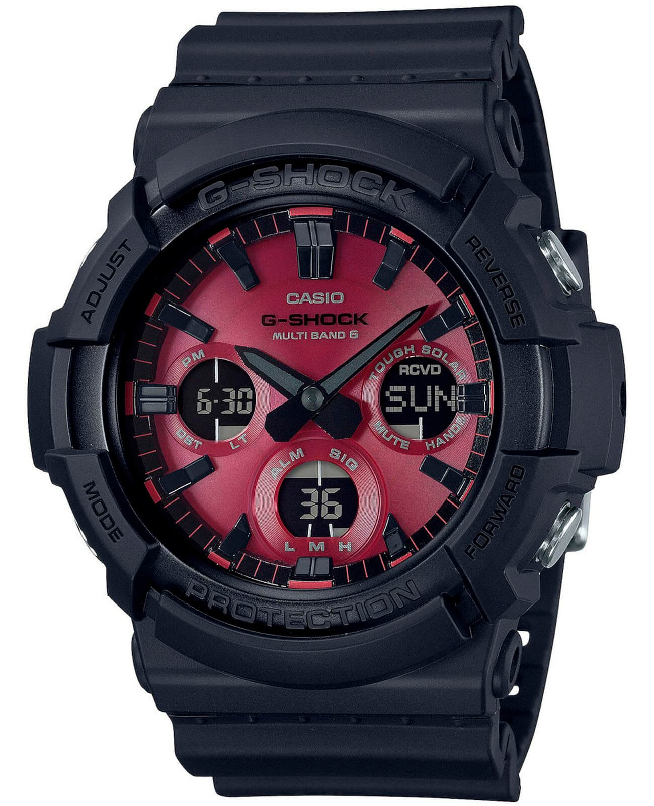 Casio Casio G-Shock GAW-100AR-1A  GAW-100AR-1A электронные мужские часы красный циферблат, браслет пластик — вид спереди