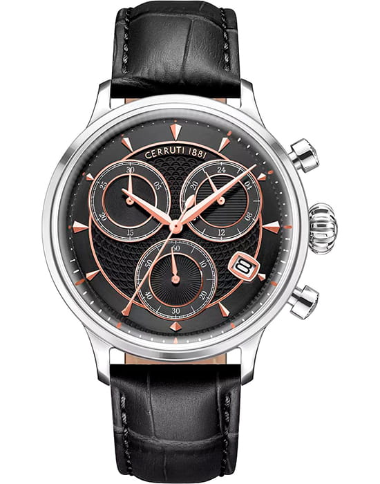 Cerruti 1881 Cerruti 1881 Dervio CIWGC0073301  CIWGC0073301 кварцевые мужские часы черный циферблат, браслет кожаный — вид спереди