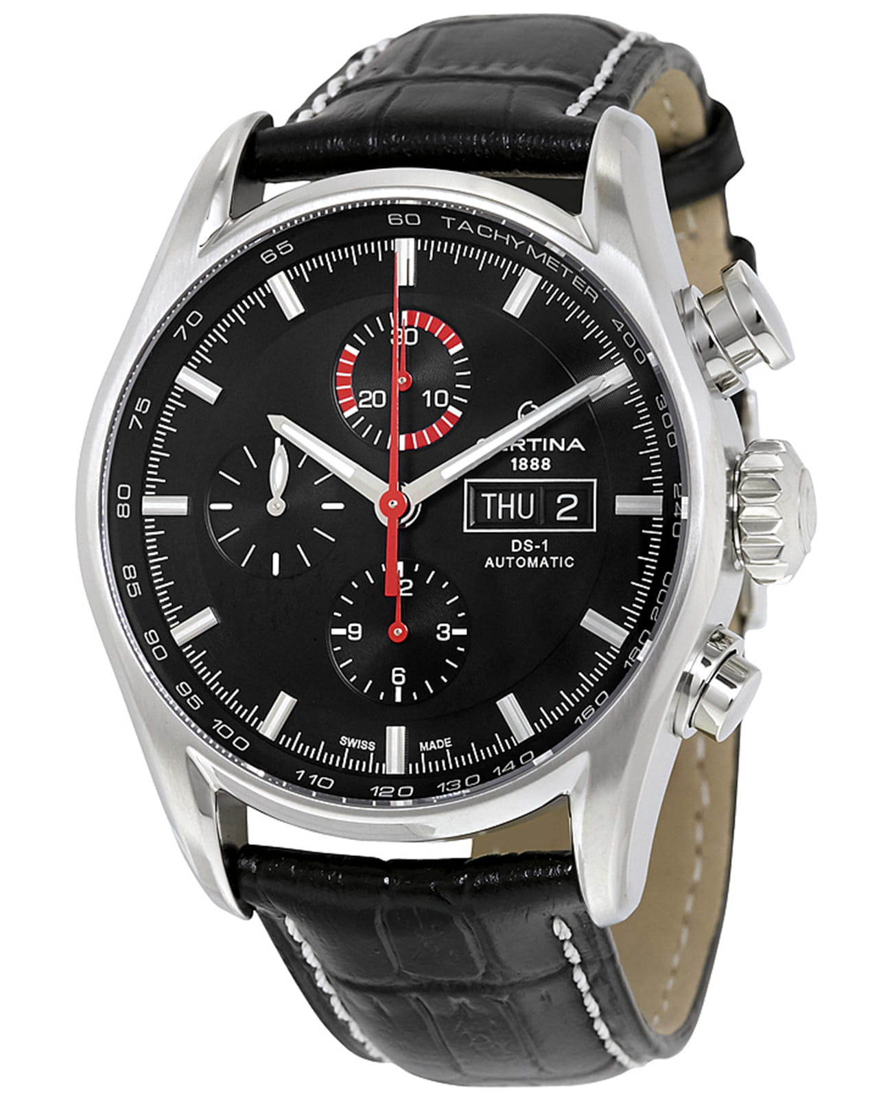 Certina Certina C006.414.16.051.01  C0064141605101 механические мужские часы черный циферблат, браслет кожаный — вид спереди