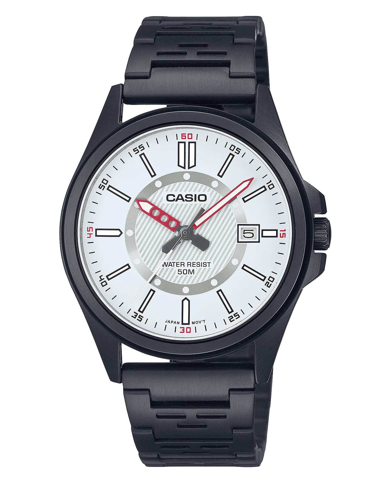 Casio Casio Collection MTP-E700B-7E  MTP-E700B-7E кварцевые мужские часы белый циферблат, браслет нержавеющая сталь с ip-покрытием — вид спереди