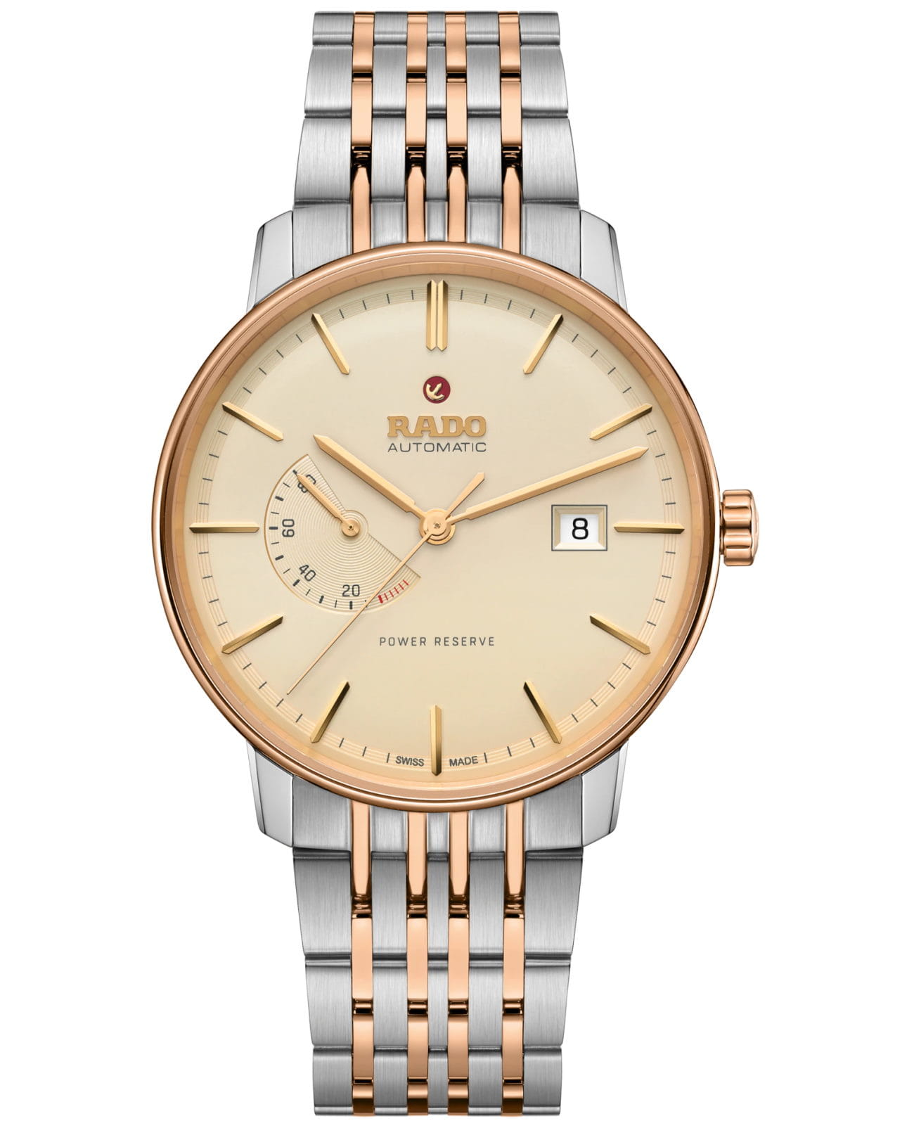 Rado Rado Coupole Classic Automatic Power Reserve R22878313 Classic R22878313 механические мужские часы золотой циферблат, браслет нержавеющая сталь — вид спереди