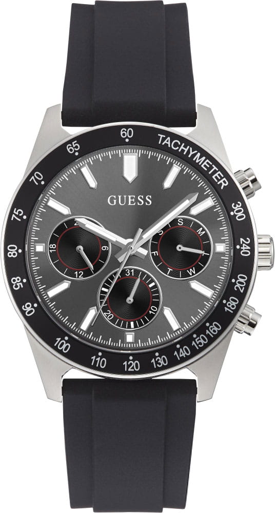 Guess Guess  Sport Steel  GW0332G1  GW0332G1 кварцевые мужские часы черный циферблат, браслет силикон — вид спереди