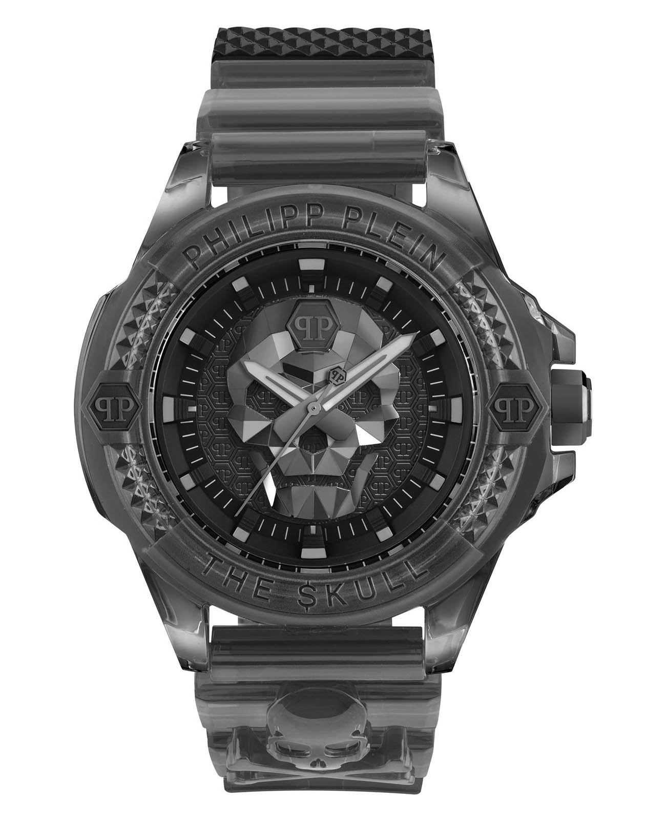 Philipp Plein Philipp Plein Skull Synthetic PWWAA0523  PWWAA0523 кварцевые женские часы черный циферблат, браслет полиуретан — вид спереди