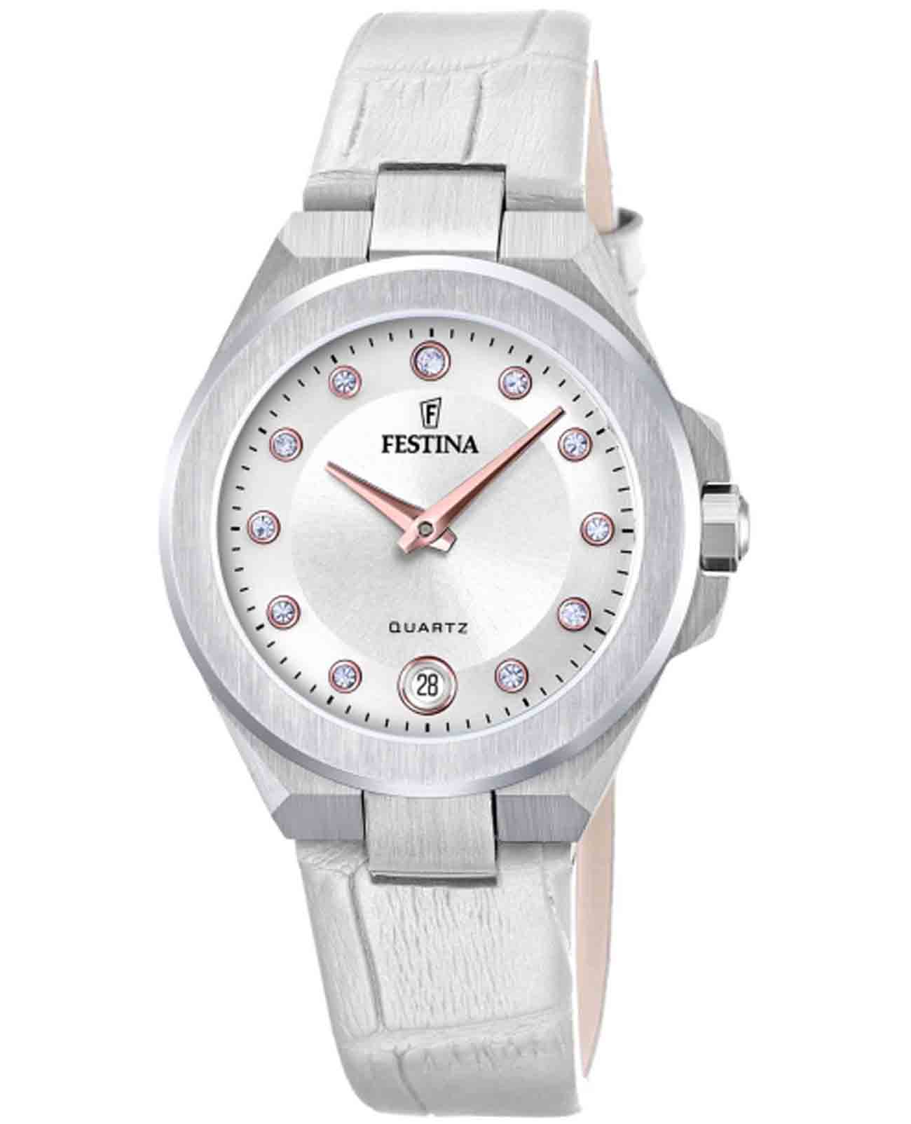Festina Festina Mademoiselle F20701/1  F20701/1 кварцевые женские часы белый циферблат, браслет кожаный — вид спереди
