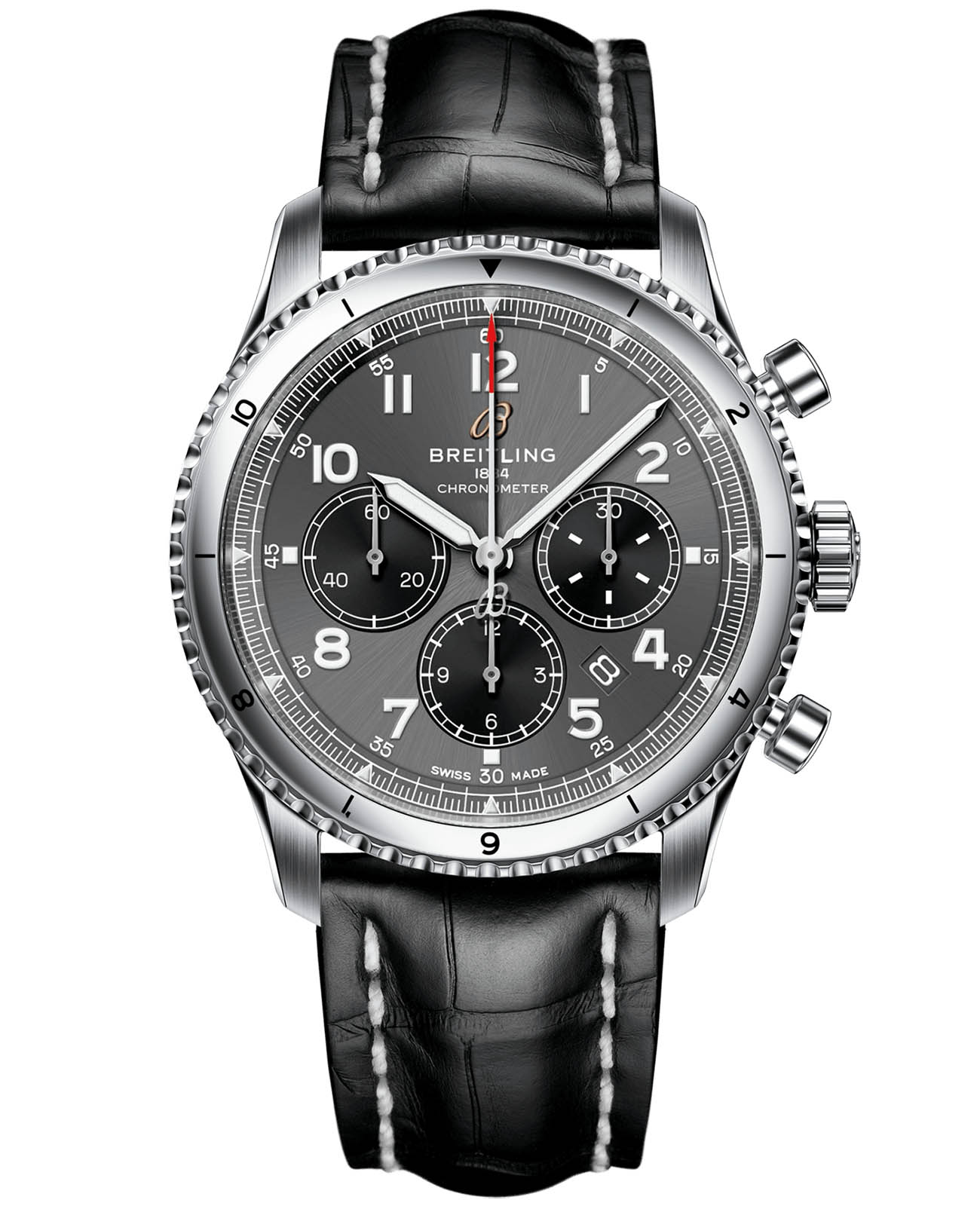 Breitling Breitling Aviator 8 B01 Chronograph 43 AB0119131B1P2  AB0119131B1P2 механические мужские часы антрацитовый циферблат, браслет кожаный — вид спереди