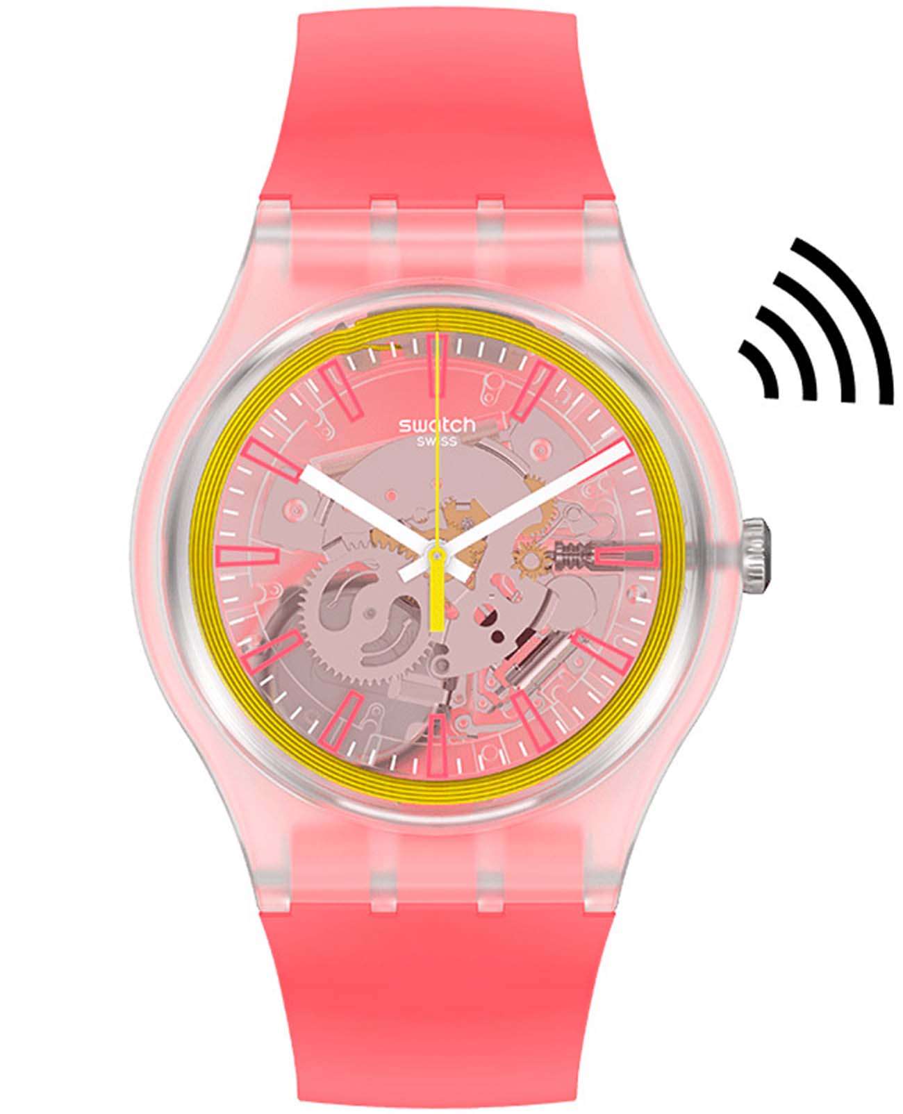 Swatch Swatch New Gent Swatch Pay! SVIK104-5300  SVIK104-5300 кварцевые женские часы прозрачный циферблат, браслет силикон — вид спереди