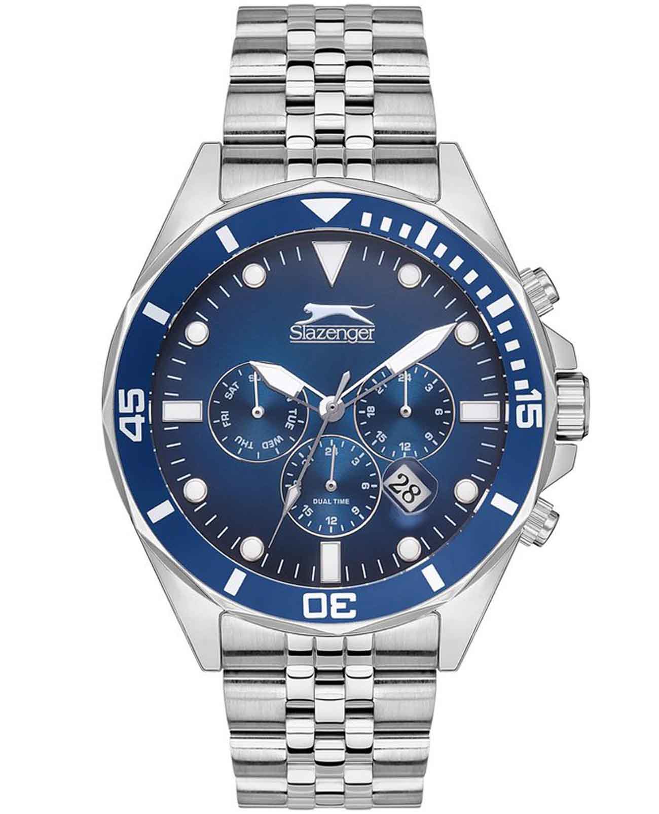 Slazenger Slazenger SL.09.2130.2.01  SL.09.2130.2.01 кварцевые мужские часы синий циферблат, браслет суперметалл — вид спереди
