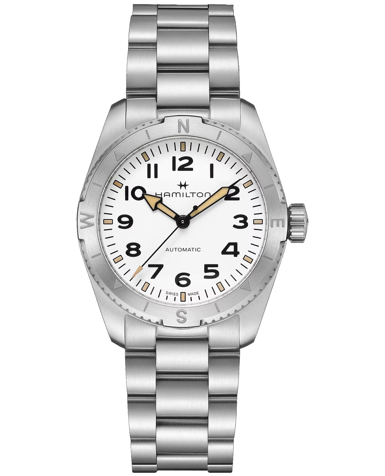 Hamilton Hamilton Khaki Field Expedition Auto H70225110  H70225110 механические мужские часы белый циферблат, браслет нержавеющая сталь — вид спереди
