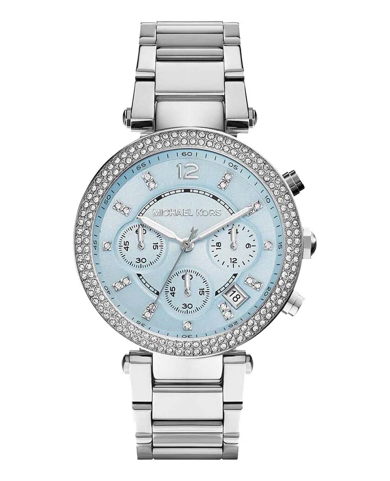 Michael Kors Michael Kors Parker MK6104  MK6104 кварцевые женские часы голубой циферблат, браслет нержавеющая сталь — вид спереди