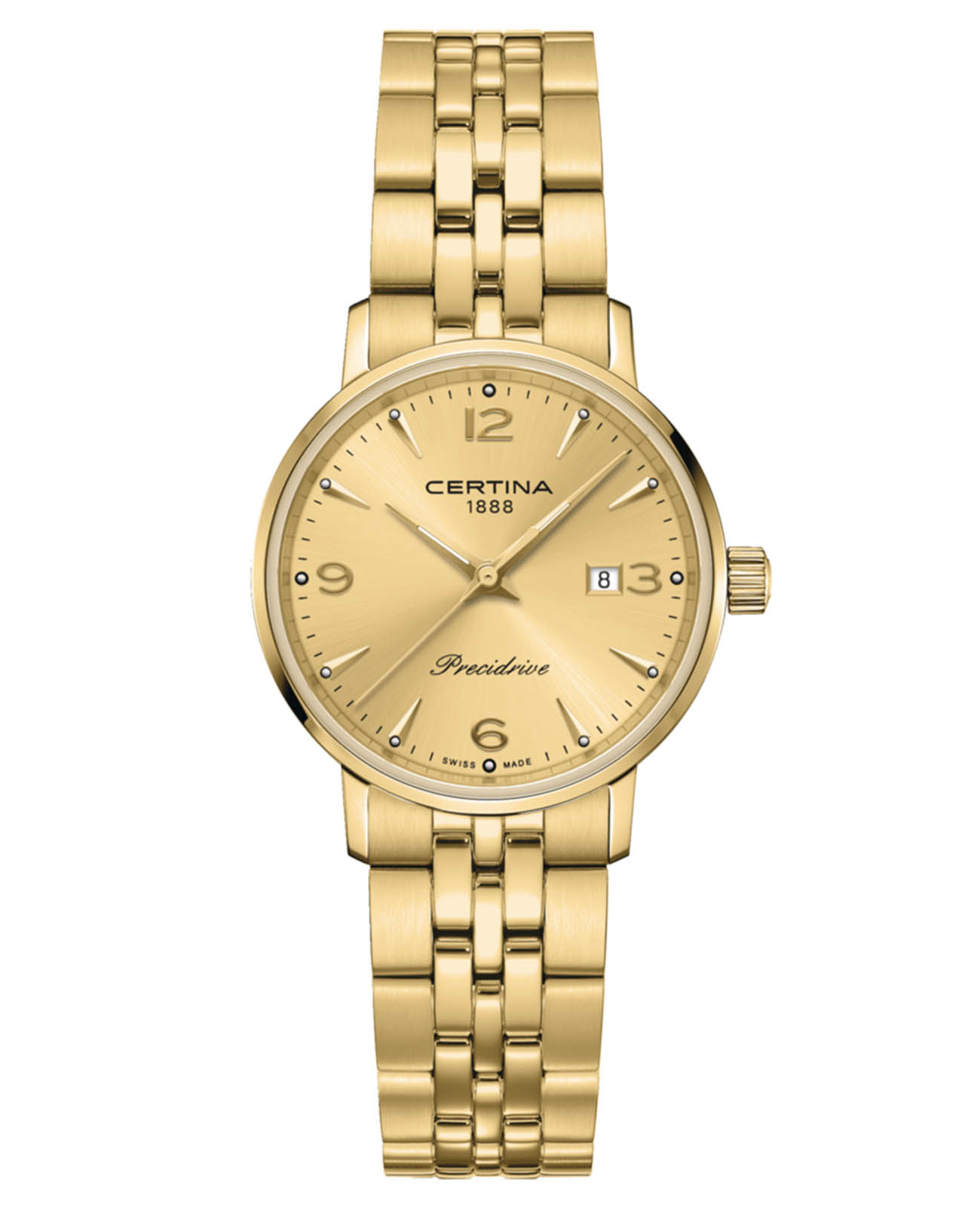 Certina Certina DS Caimano Lady C035.210.33.367.00 DS Caimano C0352103336700 кварцевые женские часы золотой циферблат, браслет нержавеющая сталь с pvd-покрытием — вид спереди