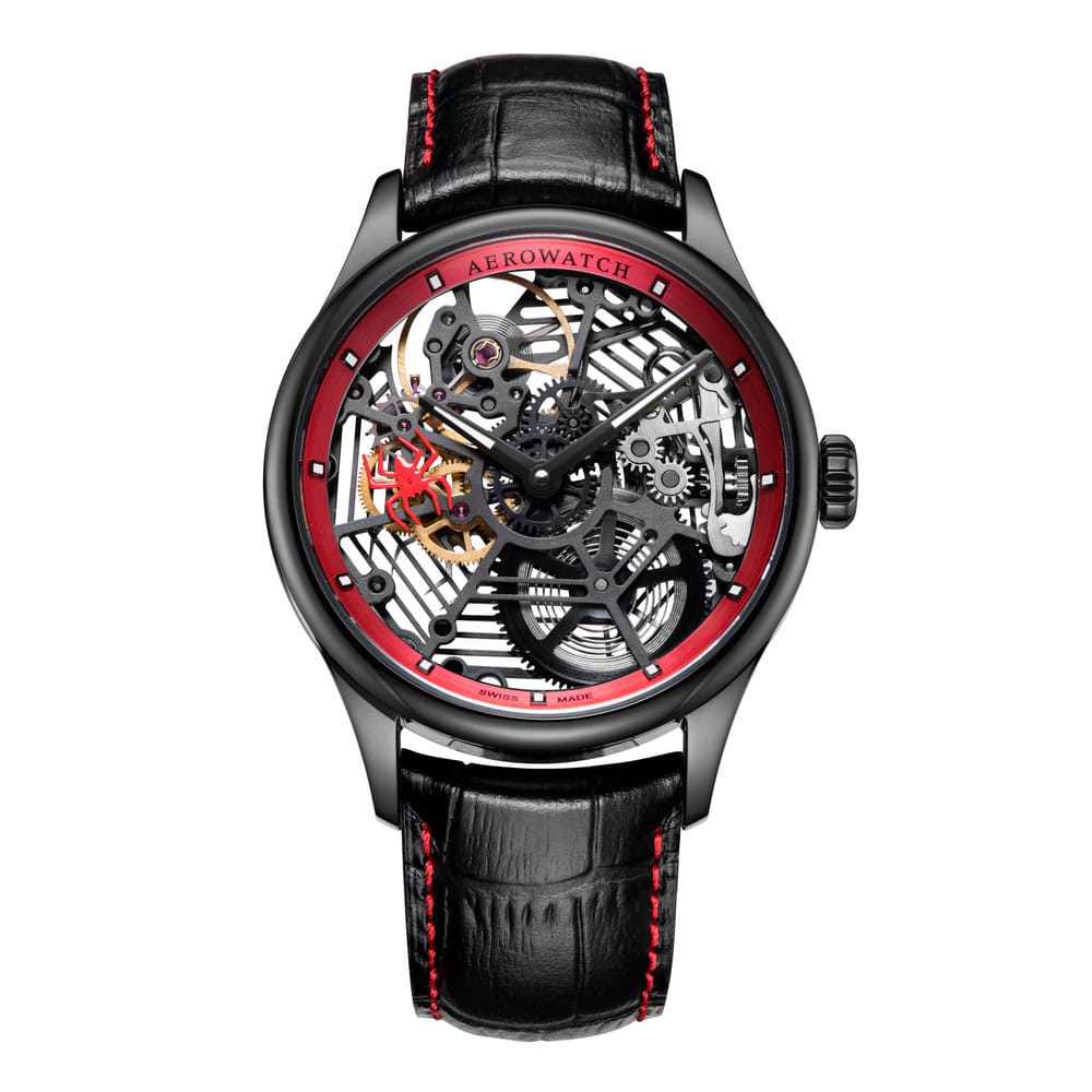 Aerowatch Aerowatch 1942 50981 NO21  50981 NO21 механические мужские часы серебристый циферблат, браслет кожаный — вид спереди