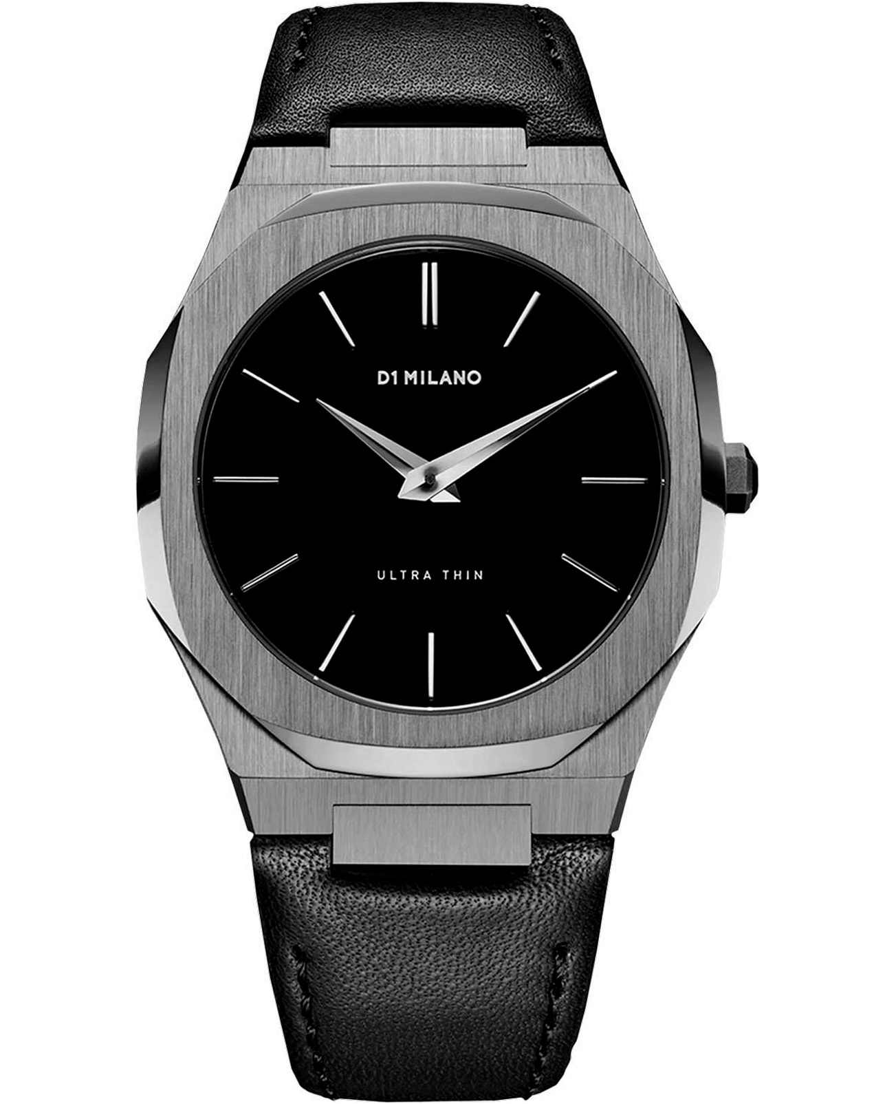 D1 Milano D1 Milano Ultra Thin UTLJ02  UTLJ02 кварцевые мужские часы черный циферблат, браслет кожаный — вид спереди
