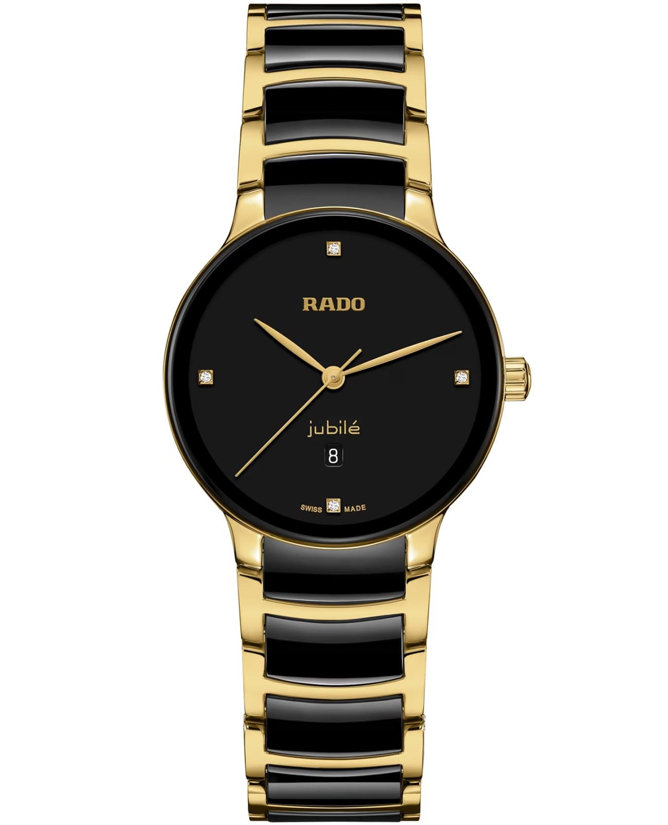 Rado Rado Centrix Diamonds R30025712  R30025712 кварцевые женские часы черный циферблат, браслет высокотехнологичная керамика + нержавеющая сталь с pvd покрытием — вид спереди