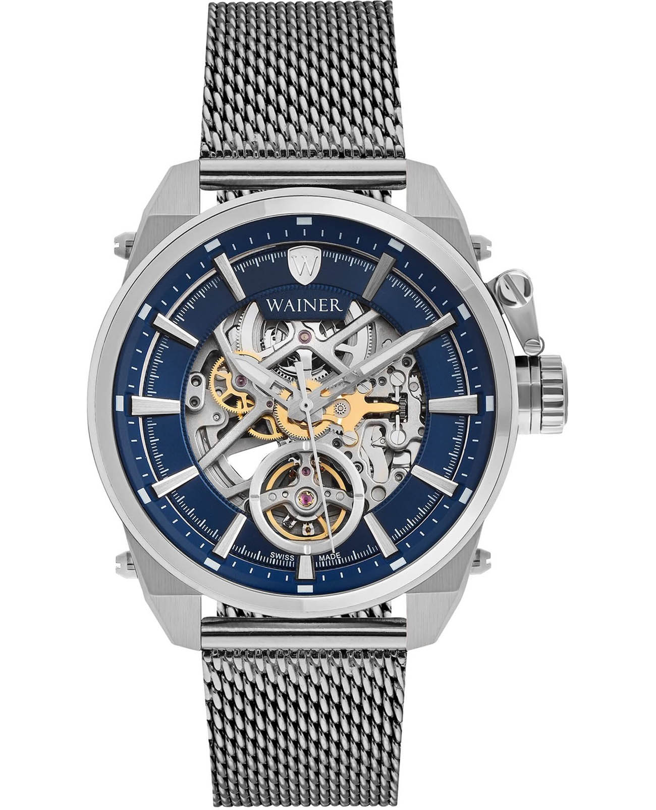 Wainer Wainer Iconic WA.25988-G  WA.25988-G механические мужские часы синий циферблат, браслет нержавеющая сталь — вид спереди