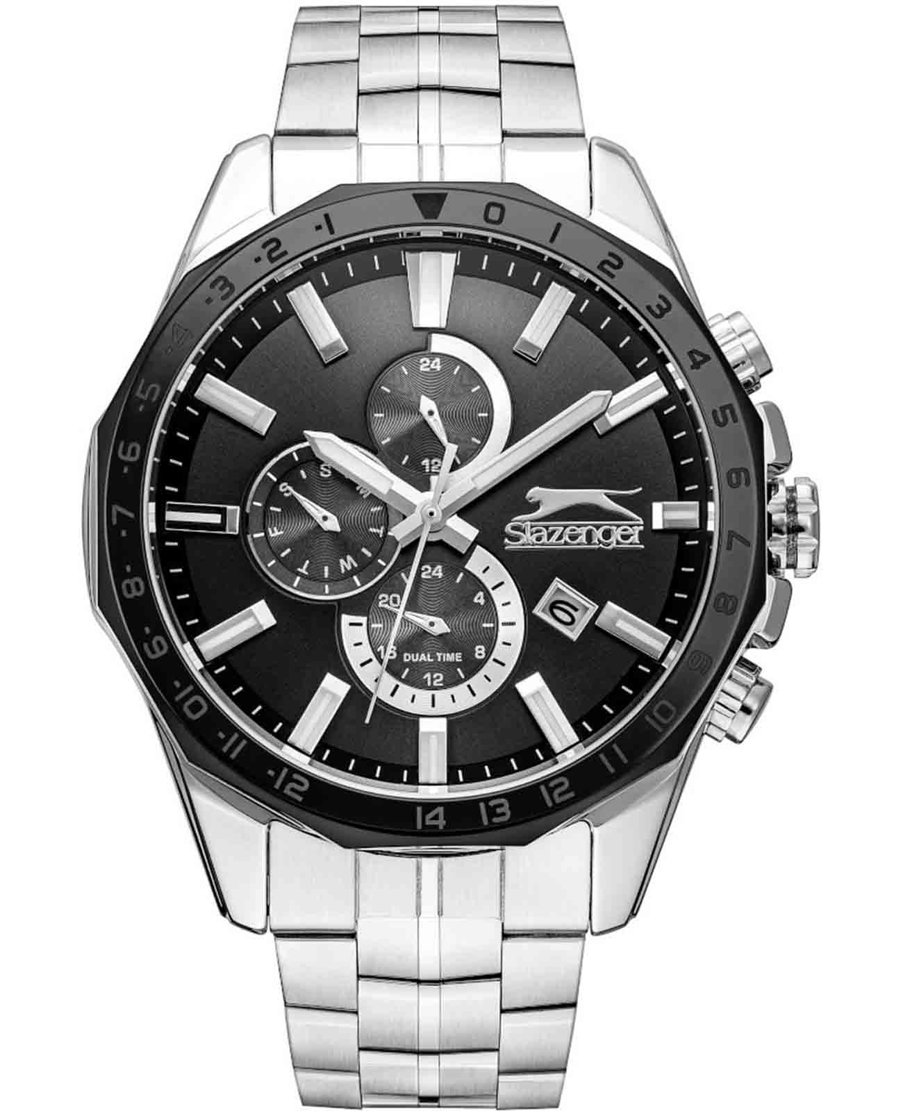 Slazenger Slazenger SL.09.2259.2.01  SL.09.2259.2.01 кварцевые мужские часы черный циферблат, браслет суперметалл — вид спереди
