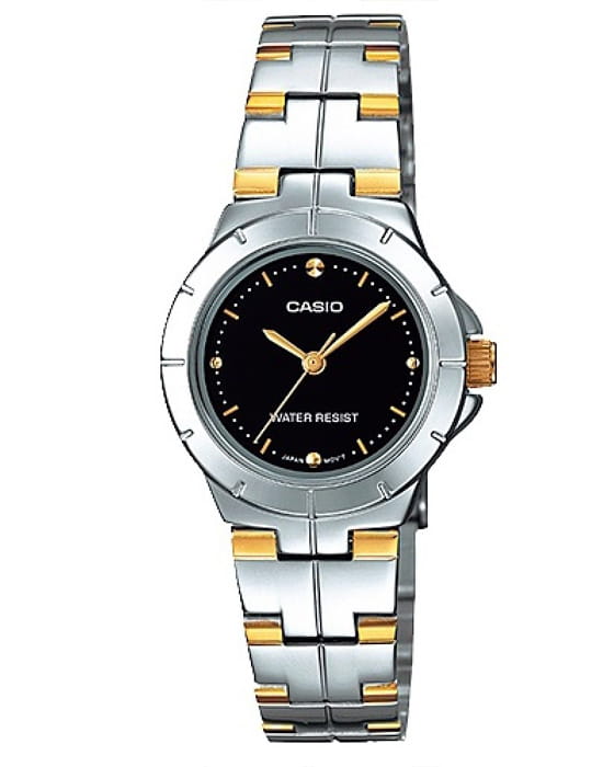 Casio Casio Collection LTP-1242SG-1C  LTP-1242SG-1C кварцевые женские часы желтый циферблат, браслет нержавеющая сталь с ip-покрытием — вид спереди