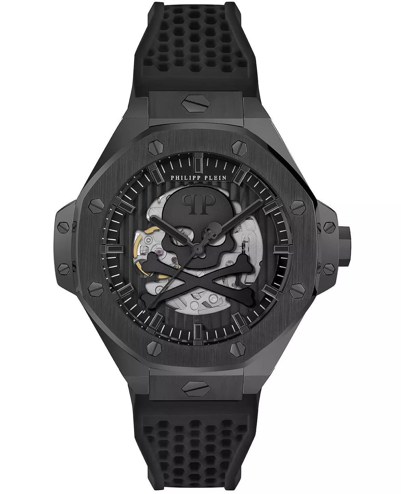Philipp Plein Philipp Plein The Skull PWPFA0924  PWPFA0924 механические мужские часы черный циферблат, браслет силикон — вид спереди