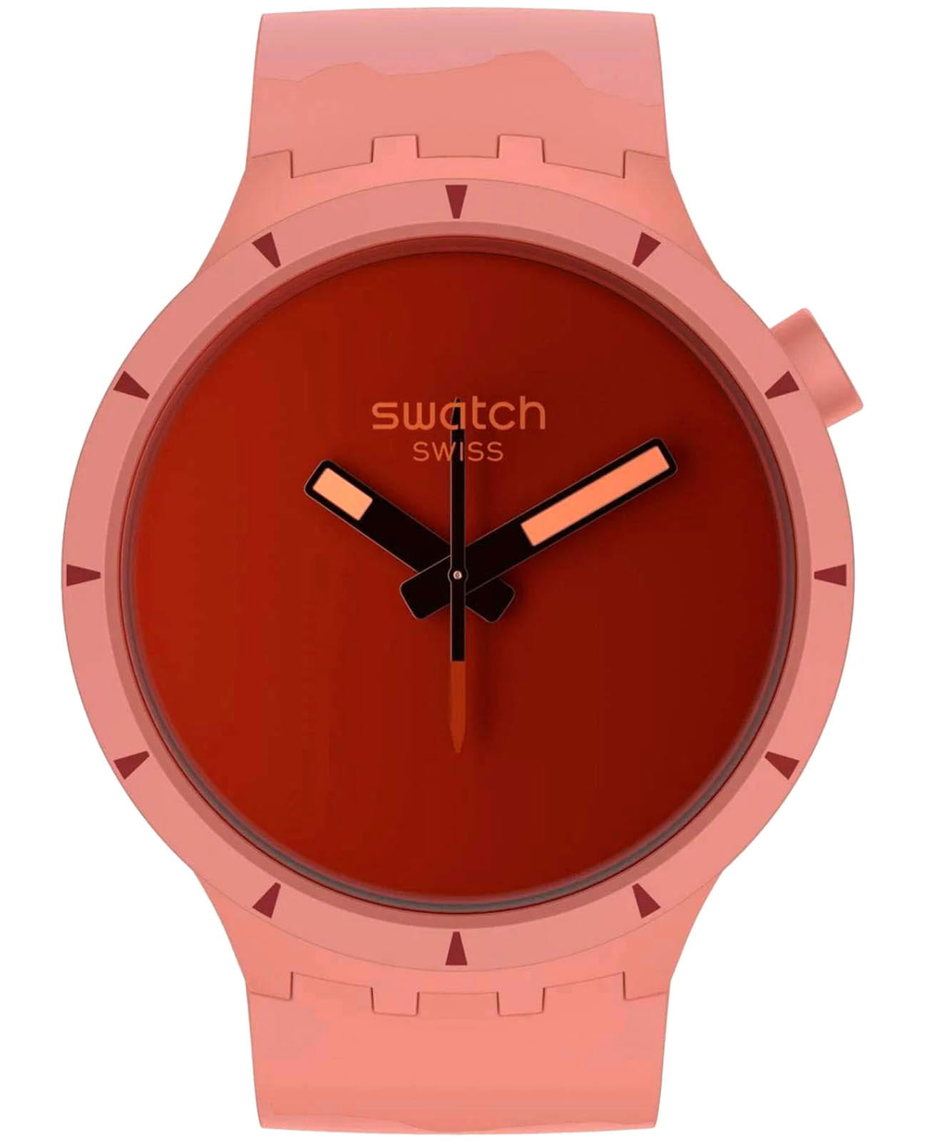Swatch Swatch Big Bold Bioceramic SB03R100  SB03R100 кварцевые мужские часы красный циферблат, браслет силикон — вид спереди