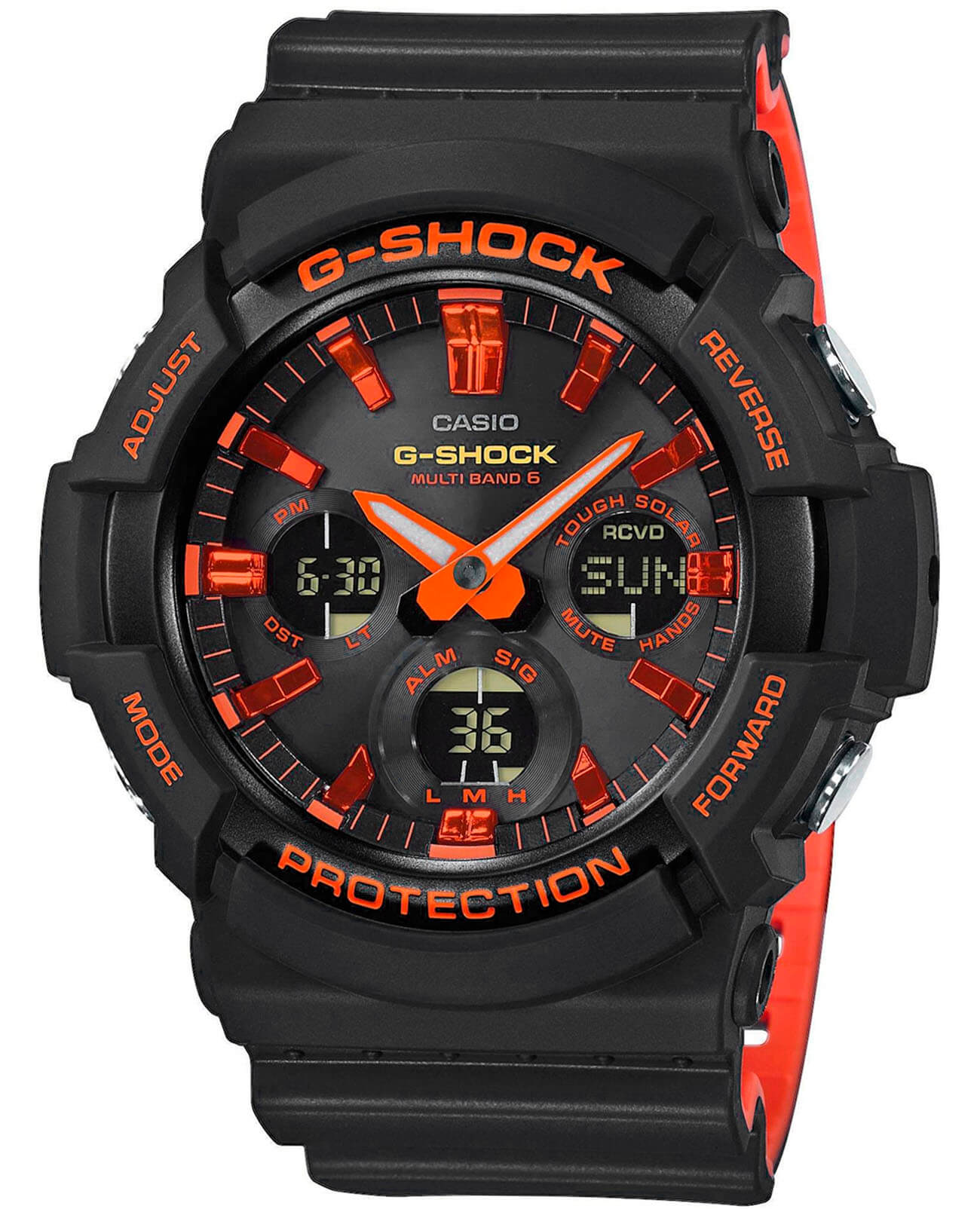 Casio Casio G-Shock GAW-100BR-1A  GAW-100BR-1AER электронные мужские часы оранжевый циферблат, браслет пластик — вид спереди