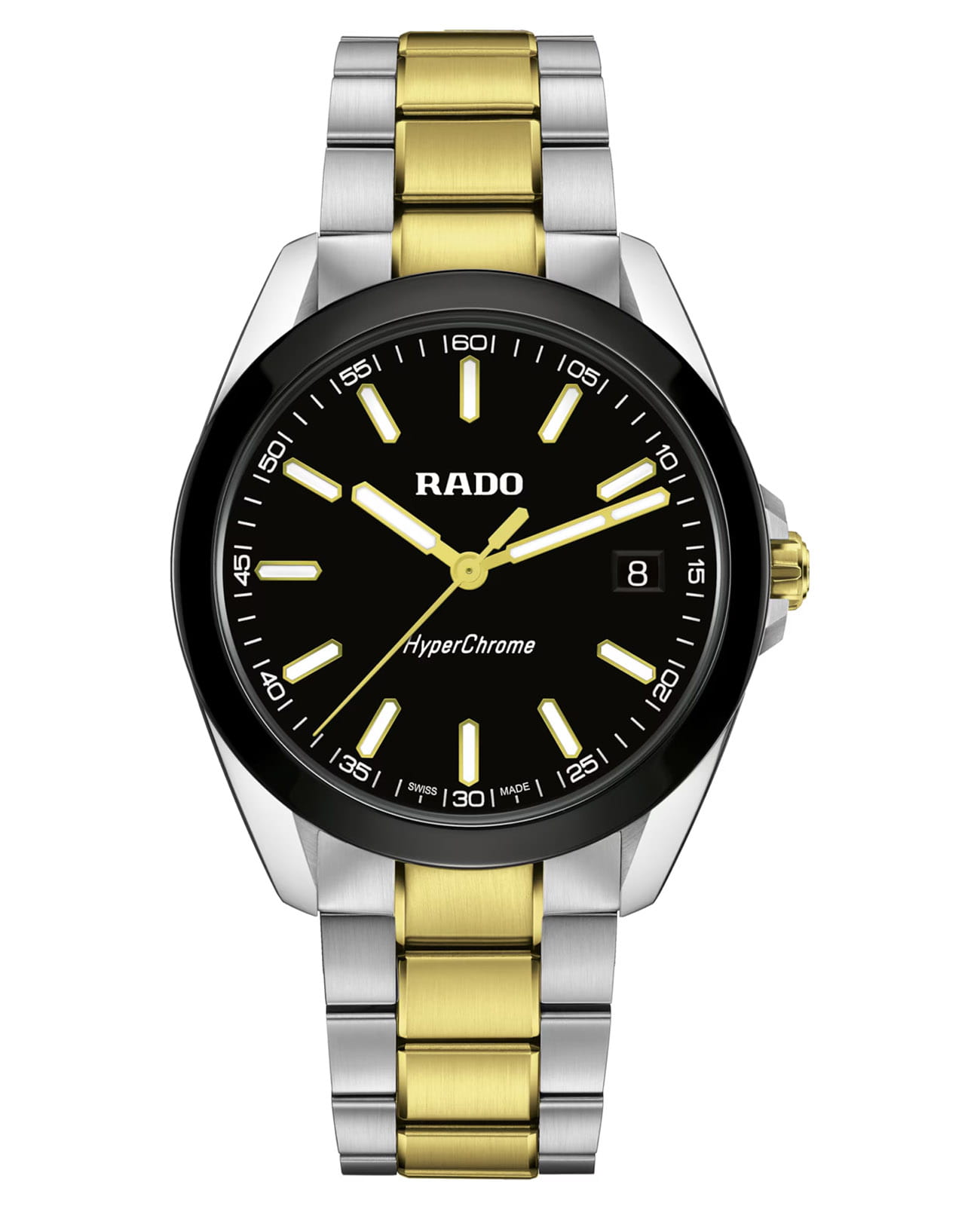 Rado Rado Hyperchrome R32280153  R32280153 кварцевые мужские часы черный циферблат, браслет нержавеющая сталь с pvd-покрытием — вид спереди