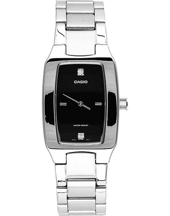 Casio Casio LTP-1165A-1C2  LTP-1165A-1C2 кварцевые женские часы черный циферблат, браслет нержавеющая сталь — вид спереди