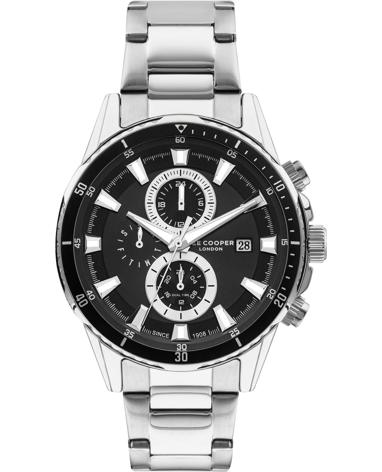 Lee Cooper Lee Cooper LC07627.350  LC07627.350 кварцевые мужские часы черный циферблат, браслет нержавеющая сталь — вид спереди