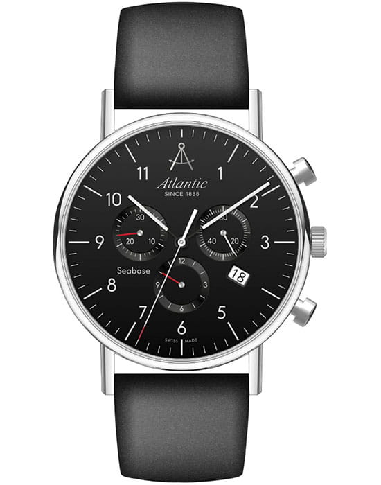 Atlantic Atlantic Seabase 60452.41.65  60452.41.65 кварцевые мужские часы черный циферблат, браслет кожаный — вид спереди