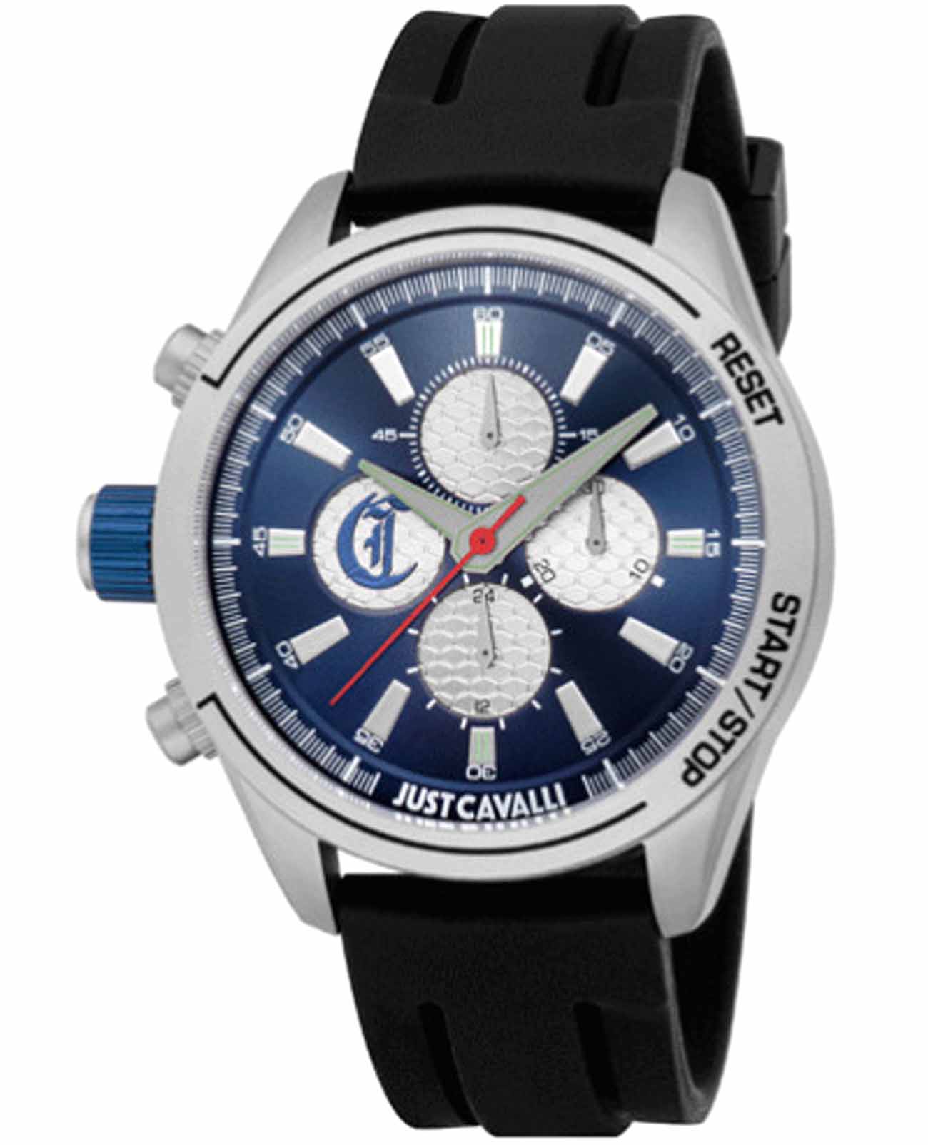 Just Cavalli Just Cavalli Cavaliere JC1G347P0025  JC1G347P0025 кварцевые мужские часы синий циферблат, браслет силикон — вид спереди