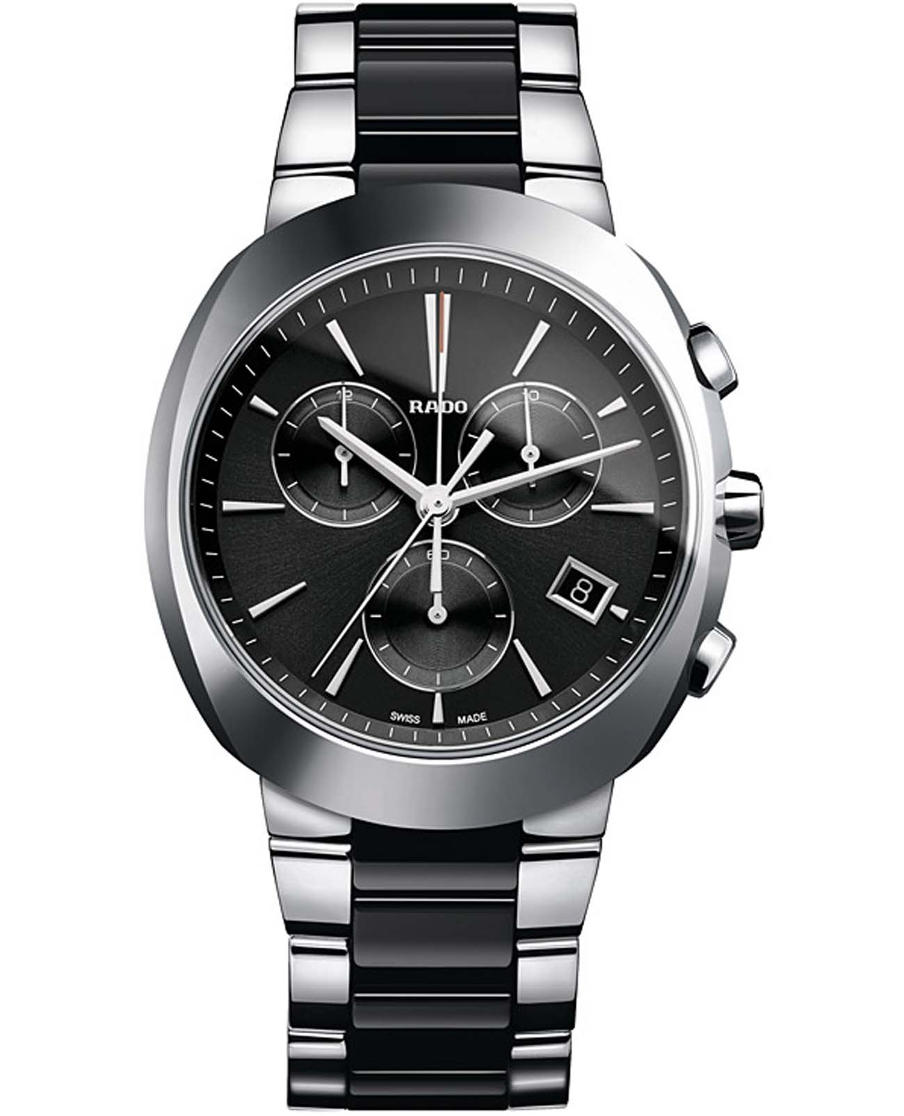 Rado Rado D-Star Chronograph R15937172  R15937172 кварцевые мужские часы черный циферблат, браслет сталь + керамические вставки — вид спереди