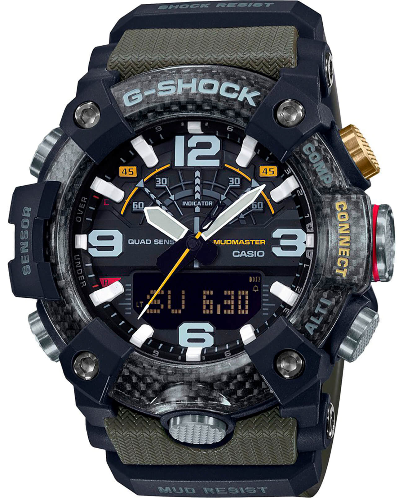 Casio Casio G-Shock GG-B100-1A3 (GG-B100-1A3ER) Mudmaster GG-B100-1A3ER электронные мужские часы черный циферблат, браслет пластик — вид спереди