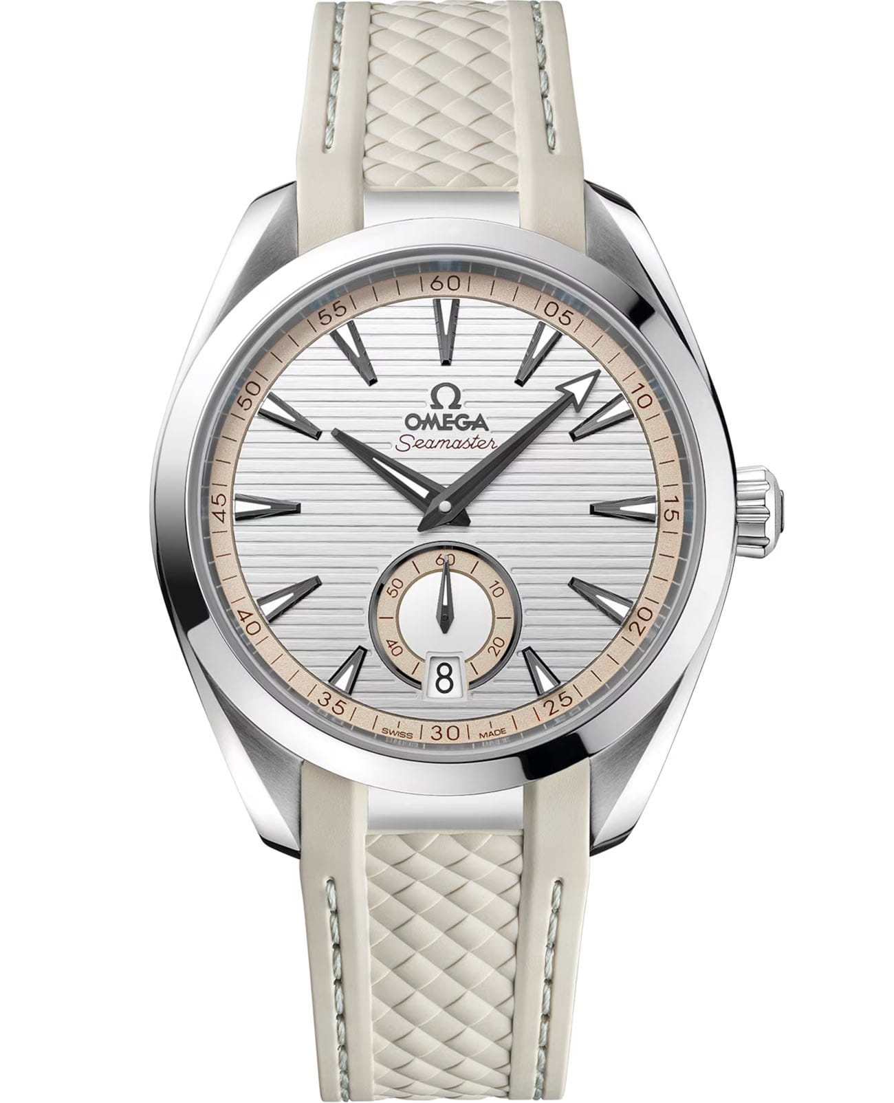 Omega Omega Seamaster Aqua Terra 220.12.41.21.02.005 Aqua Terra 22012412102005 механические мужские часы серебристый циферблат, браслет каучук — вид спереди