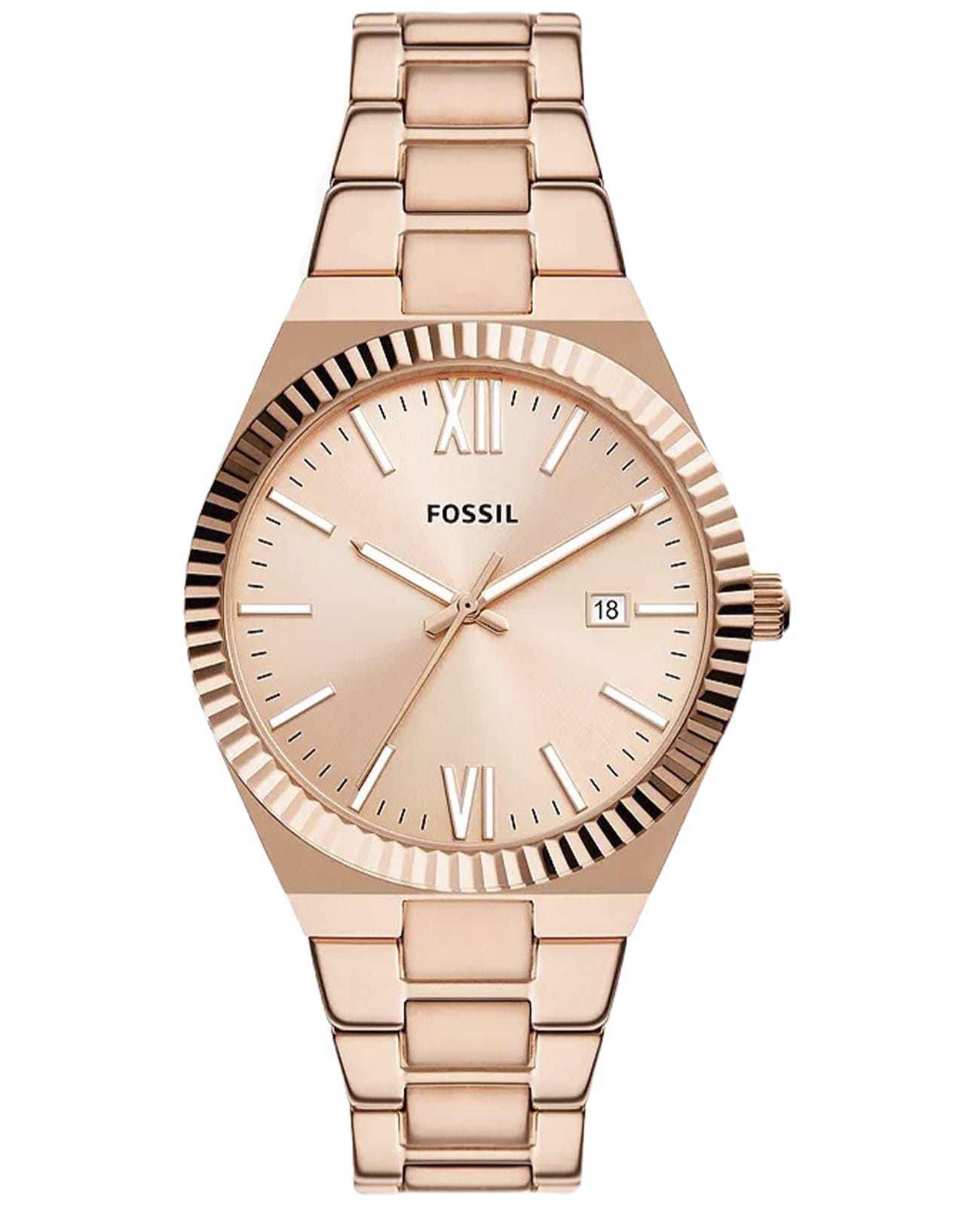 Fossil Fossil Scarlette ES5258  ES5258 кварцевые женские часы золотой циферблат, браслет нержавеющая сталь с ip-покрытием — вид спереди