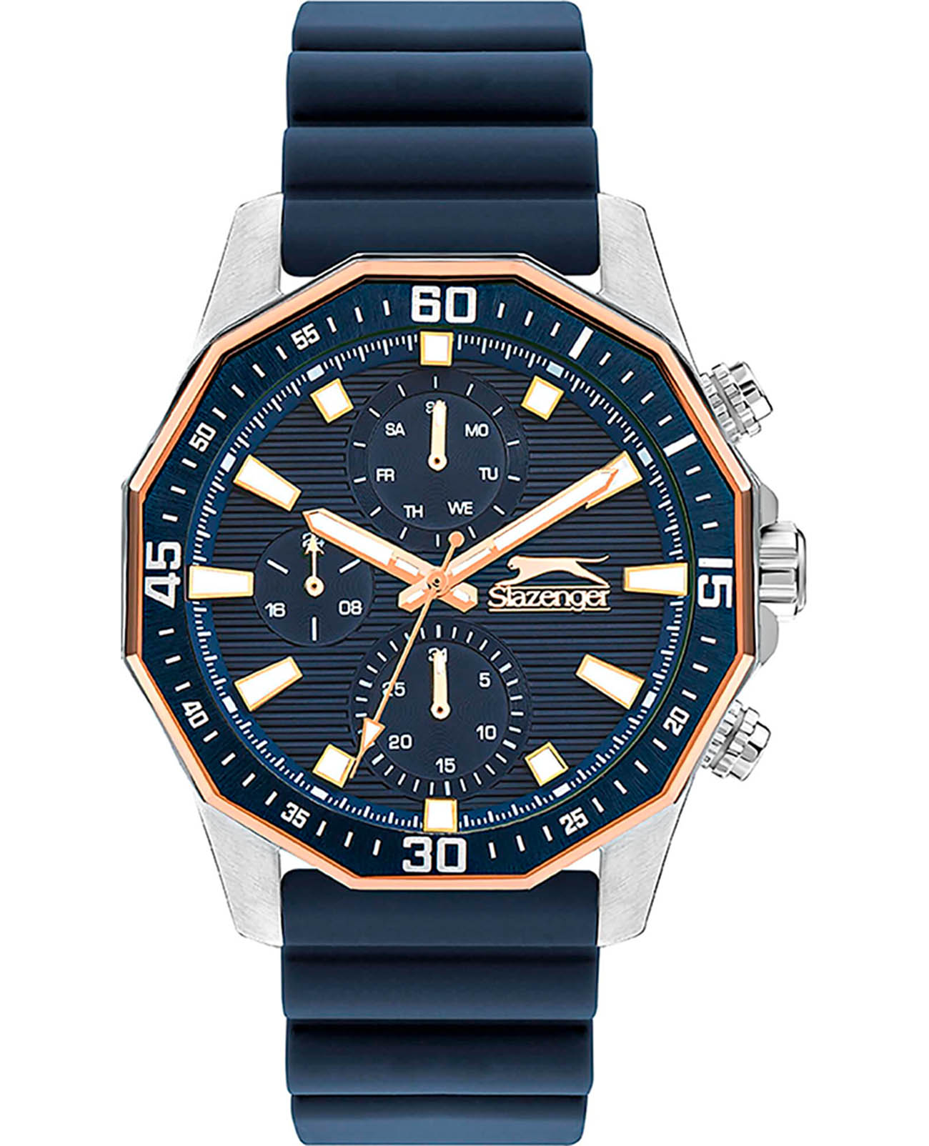 Slazenger Slazenger SL.09.2298.2.03  SL.09.2298.2.03 кварцевые мужские часы синий циферблат, браслет силикон — вид спереди