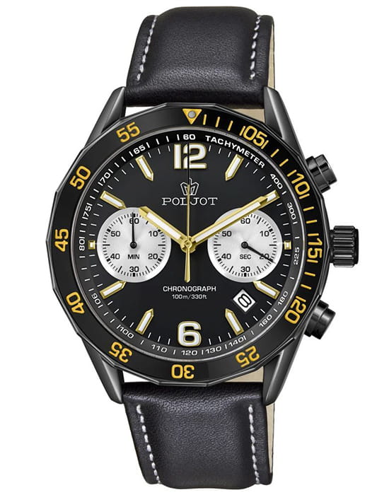 Полет Полет Ладога 6S21.184256  6S21.184256 кварцевые мужские часы черный циферблат, браслет кожаный — вид спереди