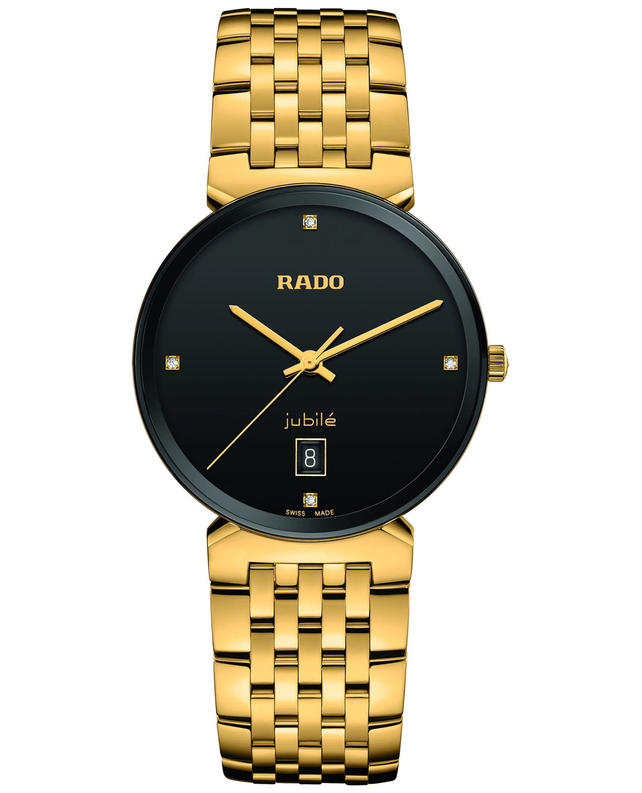 Rado Rado Florence Classic Diamonds R48914703 Classic R48914703 кварцевые мужские часы черный циферблат, браслет нержавеющая сталь с pvd-покрытием — вид спереди