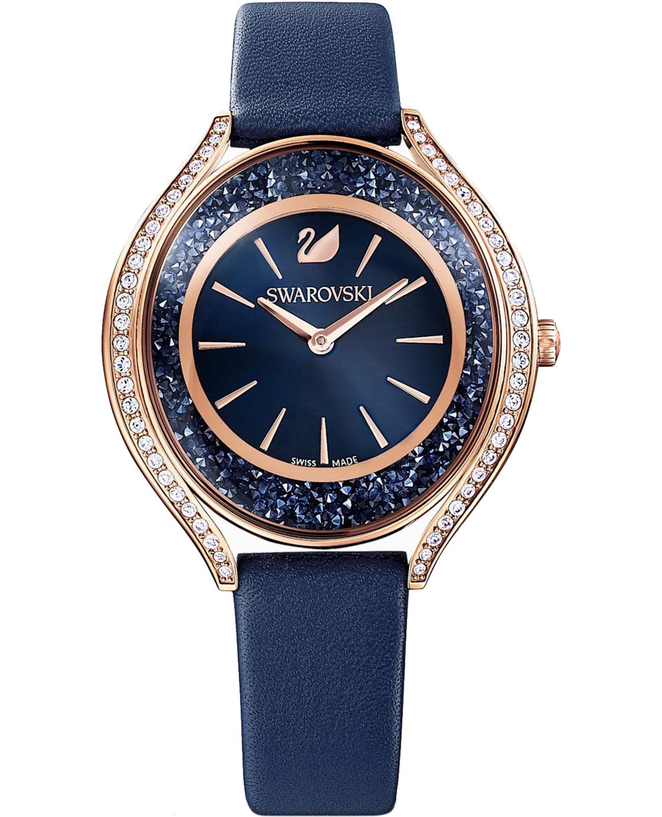 Swarovski Swarovski Crystalline Aura 5519447  5519447 кварцевые женские часы синий циферблат, браслет кожаный — вид спереди