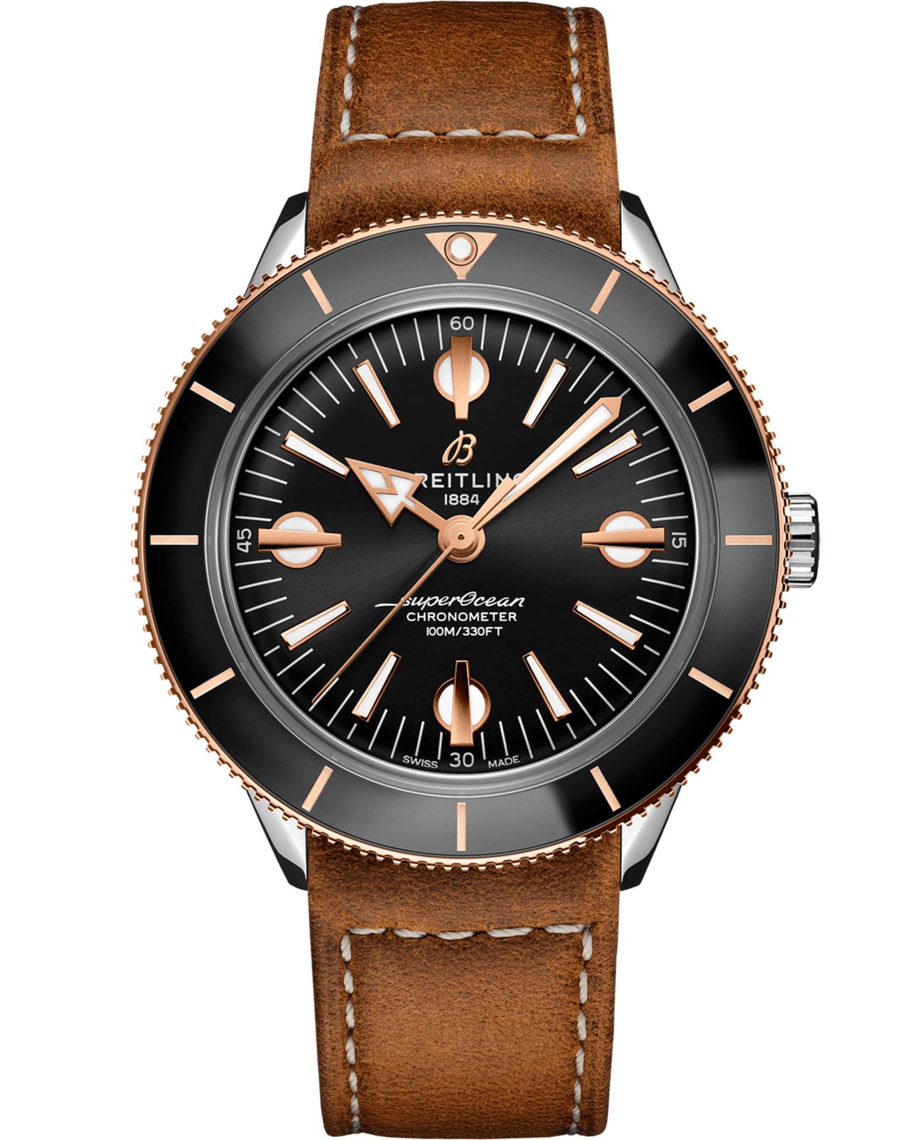 Breitling Breitling Superocean Heritage '57 U10370121B1X1  U10370121B1X1 механические мужские часы черный циферблат, браслет кожаный — вид спереди