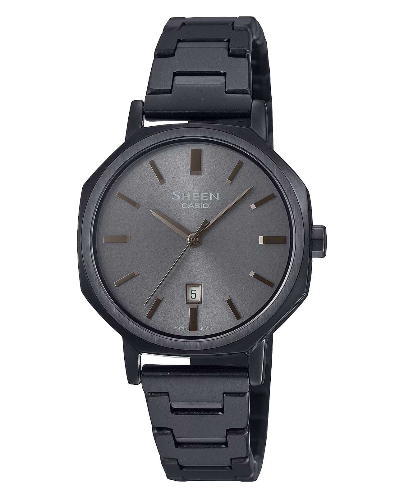 Casio Casio Sheen SHE-4554BD-8A  SHE-4554BD-8A кварцевые женские часы черный циферблат, браслет нержавеющая сталь с ip-покрытием — вид спереди