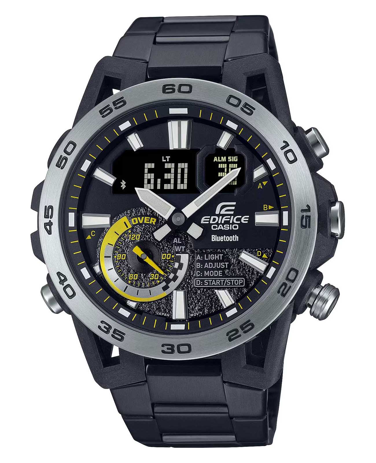 Casio Casio Edifice ECB-40DC-1ADF (ECB-40DC-1AEF) ECB ECB-40DC-1AEF кварцевые мужские часы черный циферблат, браслет нержавеющая сталь с ip-покрытием — вид спереди